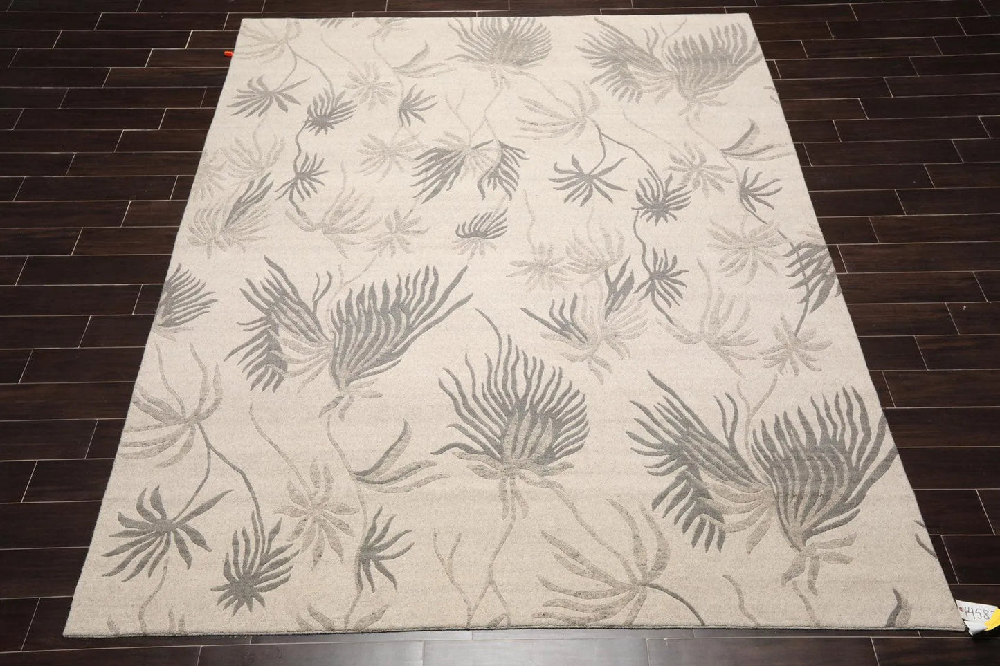 8' x 10' Hand Knotted Tibetan Wool Floral Transitional Area Rug Oatmeal Gray-1