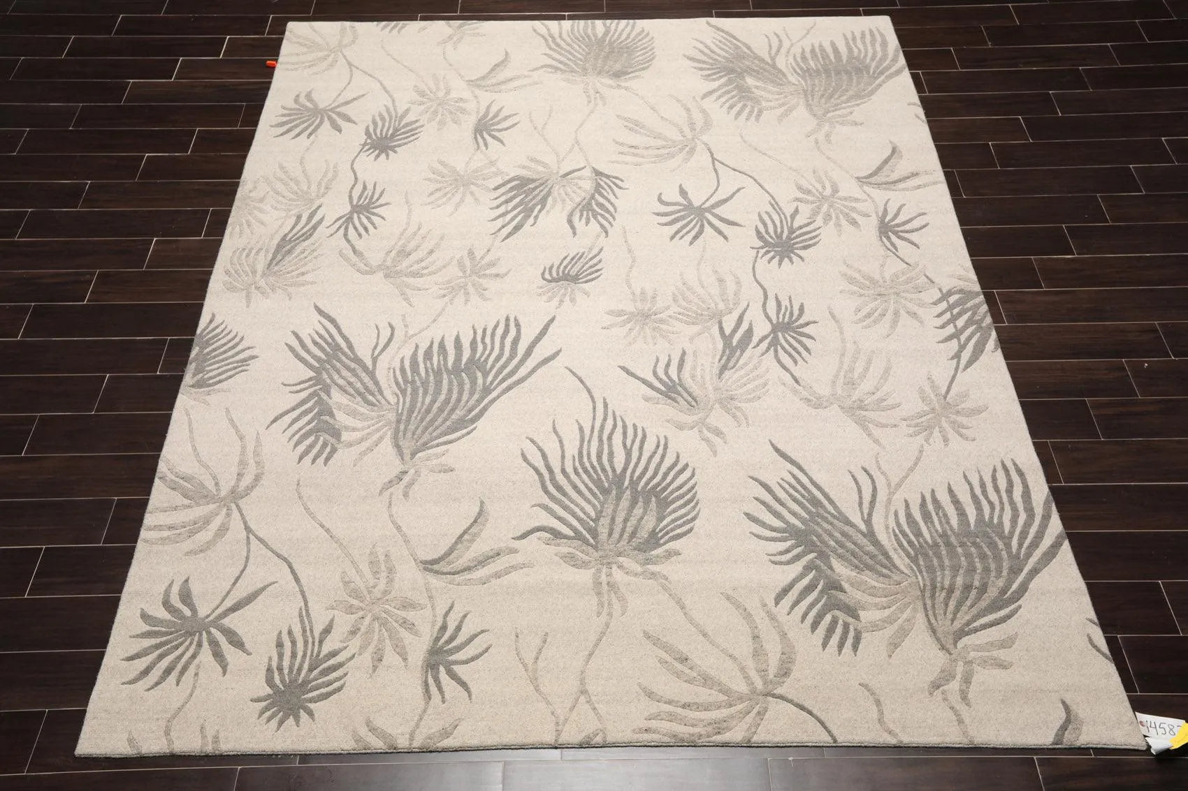 8' x 10' Hand Knotted Tibetan Wool Floral Transitional Area Rug Oatmeal Gray-1