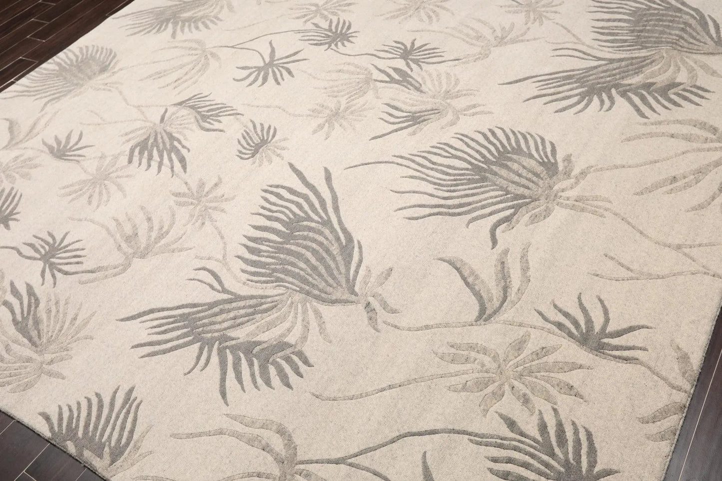 8' x 10' Hand Knotted Tibetan Wool Floral Transitional Area Rug Oatmeal Gray-2