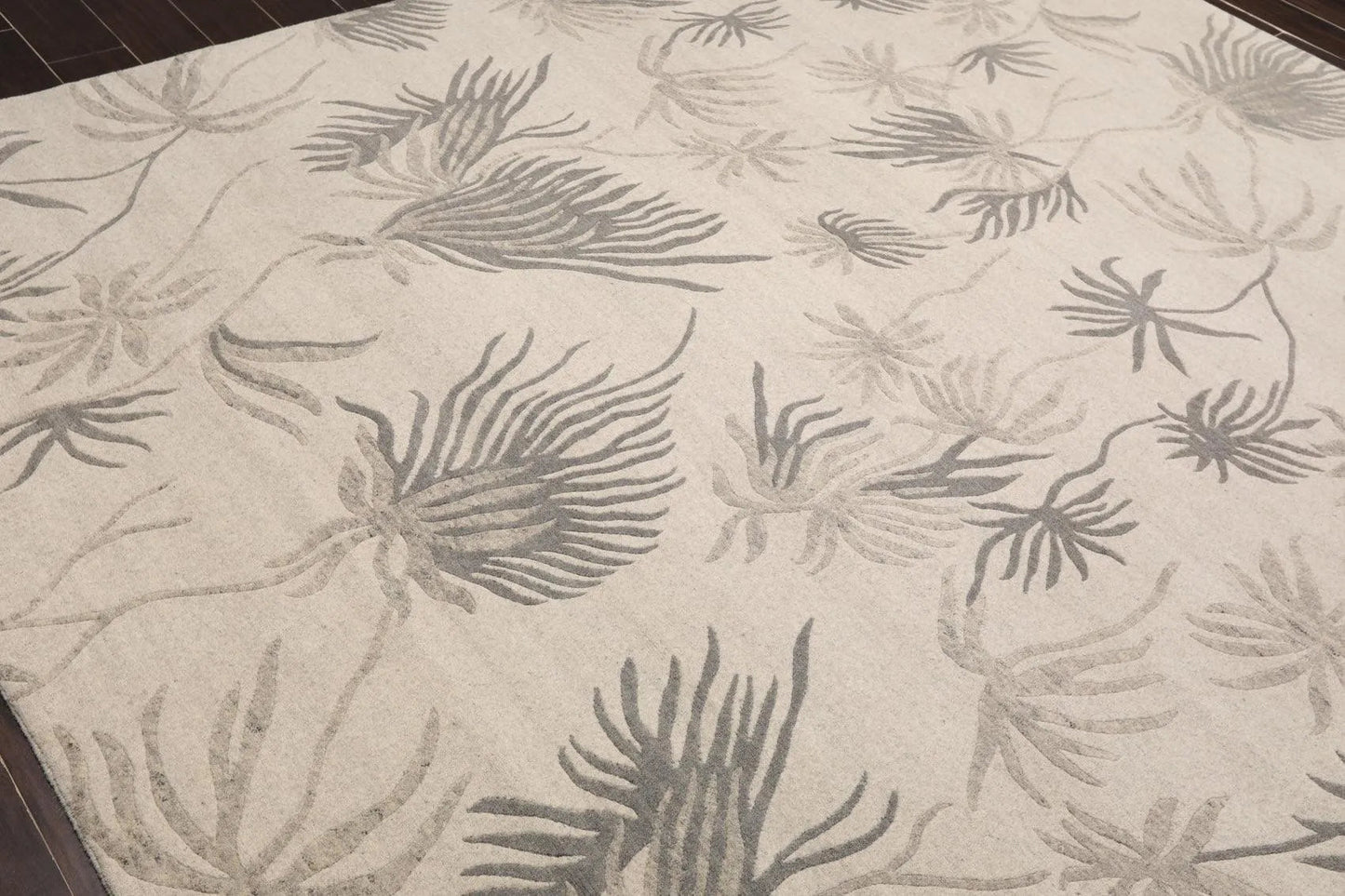 8' x 10' Hand Knotted Tibetan Wool Floral Transitional Area Rug Oatmeal Gray-3