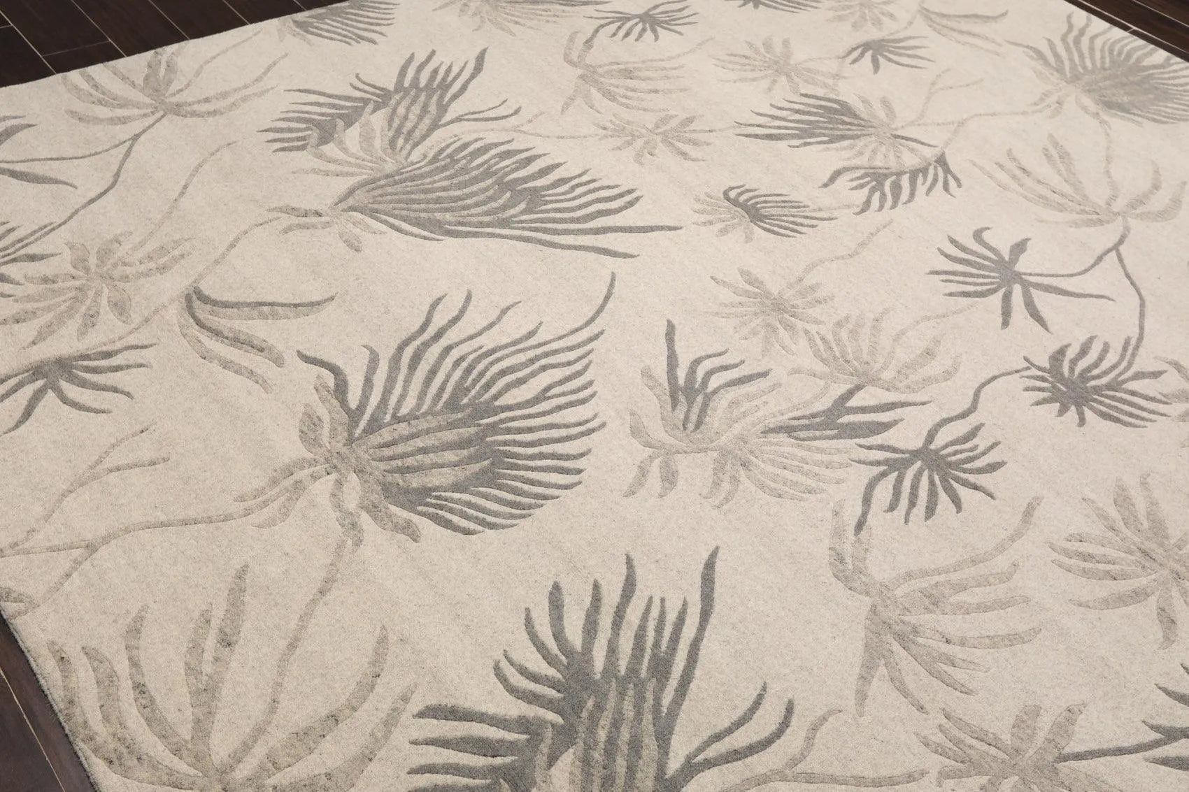 8' x 10' Hand Knotted Tibetan Wool Floral Transitional Area Rug Oatmeal Gray-3