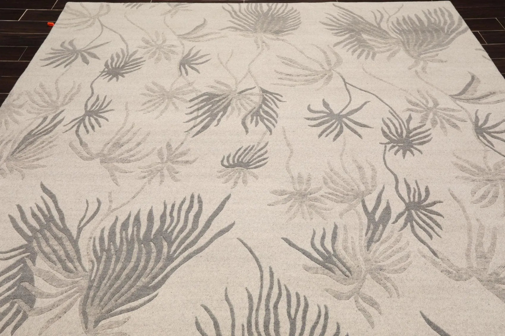 8' x 10' Hand Knotted Tibetan Wool Floral Transitional Area Rug Oatmeal Gray-4