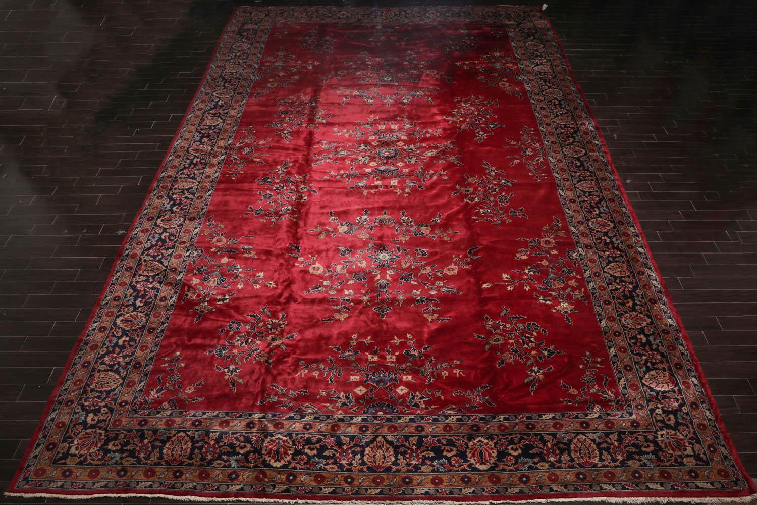 14'x24'11" Burgundy Vintage Saroukk Palace Hand Knotted 100% Wool Oriental Area Rug-2