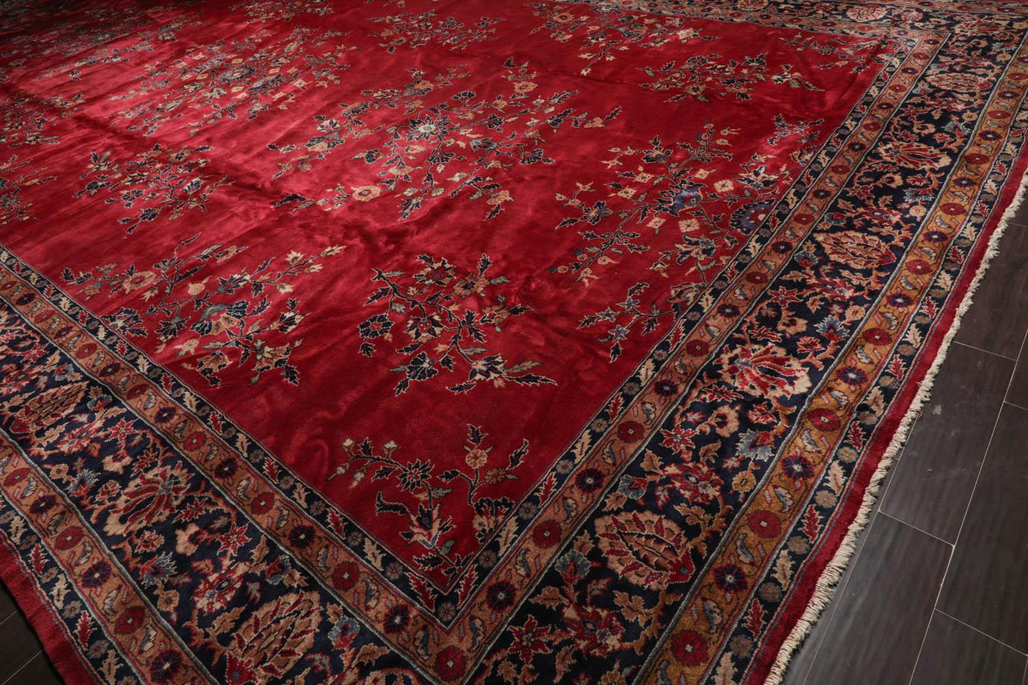 14'x24'11" Burgundy Vintage Saroukk Palace Hand Knotted 100% Wool Oriental Area Rug-3