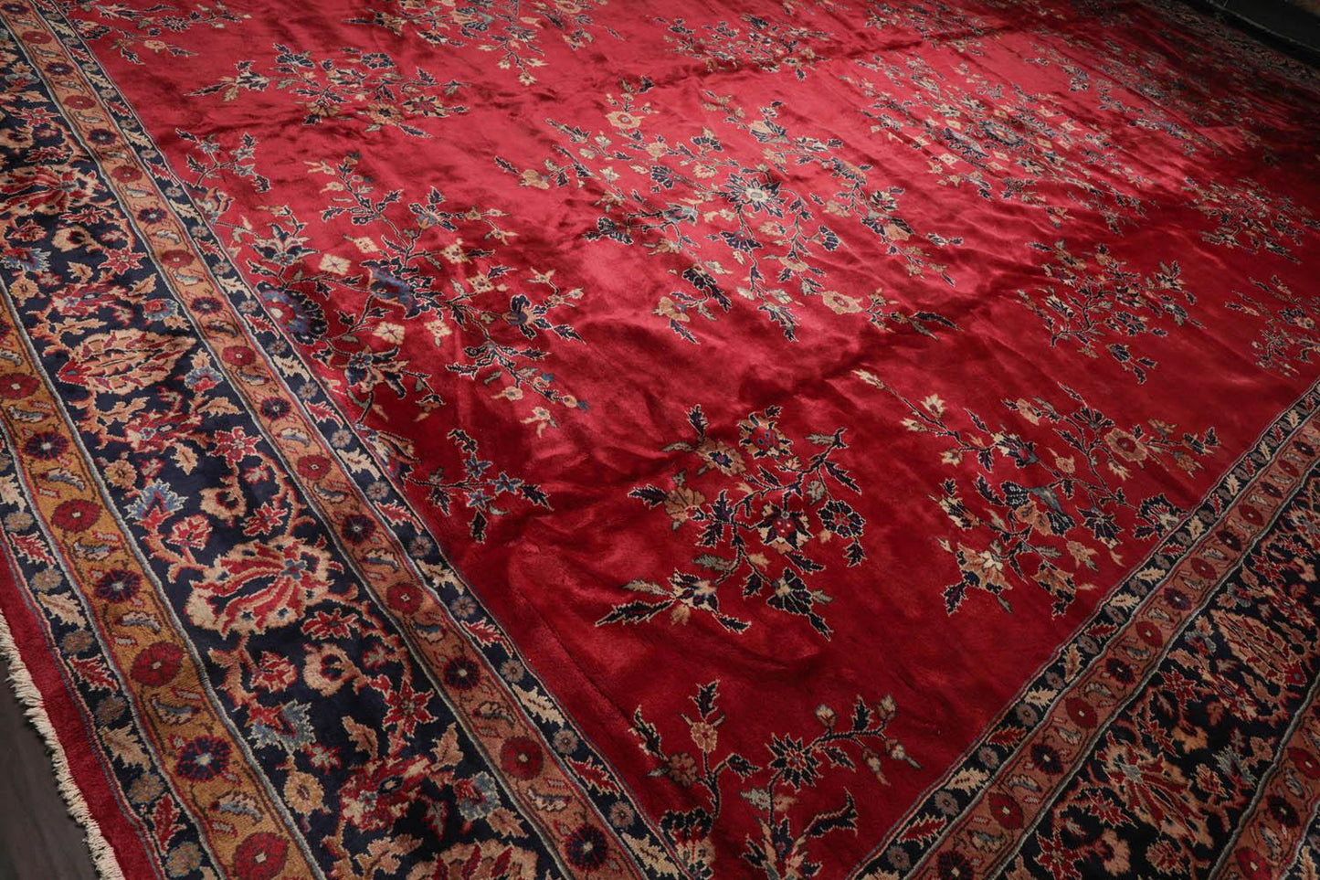 14'x24'11" Burgundy Vintage Saroukk Palace Hand Knotted 100% Wool Oriental Area Rug-4