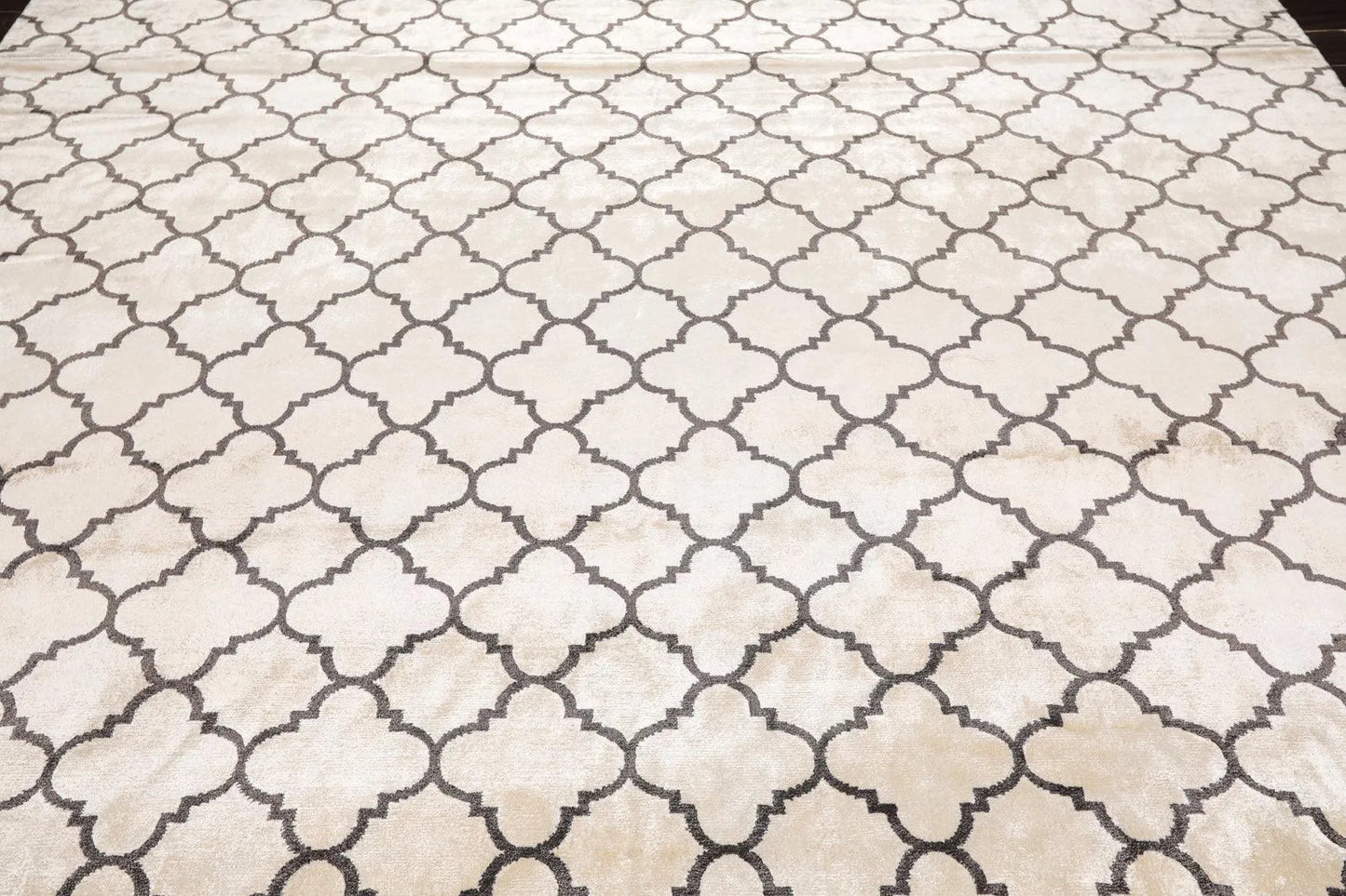 9' x 12' Hand Knotted Tibetan Viscose Quatrefoil Modern Oriental Area Rug Ivory-4