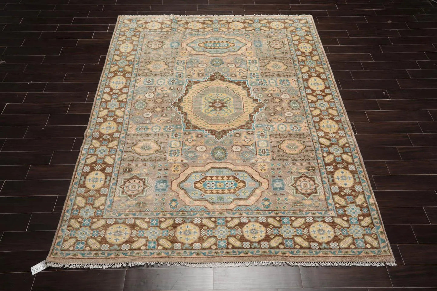 8'x10 Hand Knotted Muted Turkish Oushak 100% Wool Traditional Oriental Area Rug Taupe, Teal Color-3