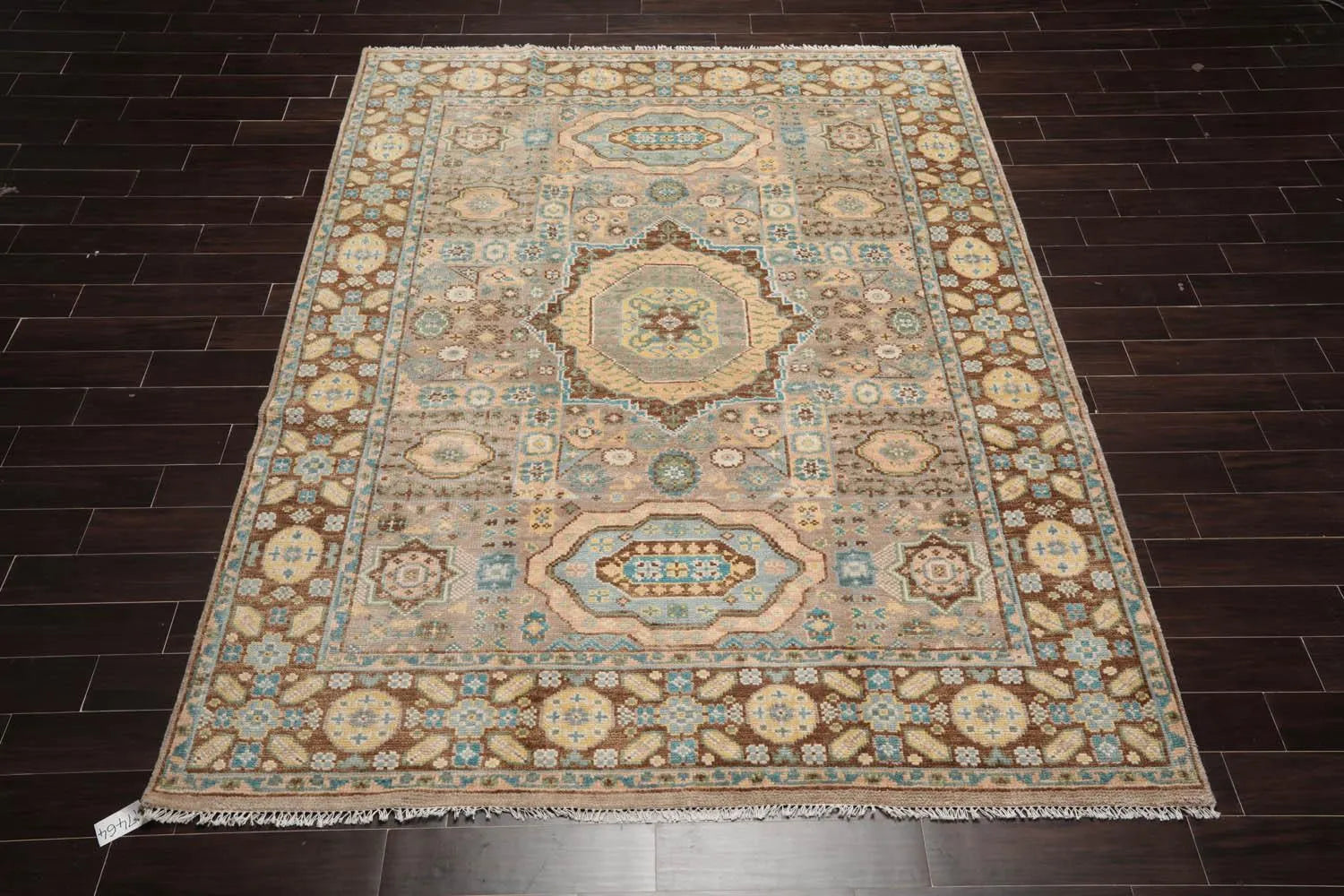 8'x10 Hand Knotted Muted Turkish Oushak 100% Wool Traditional Oriental Area Rug Taupe, Teal Color-3