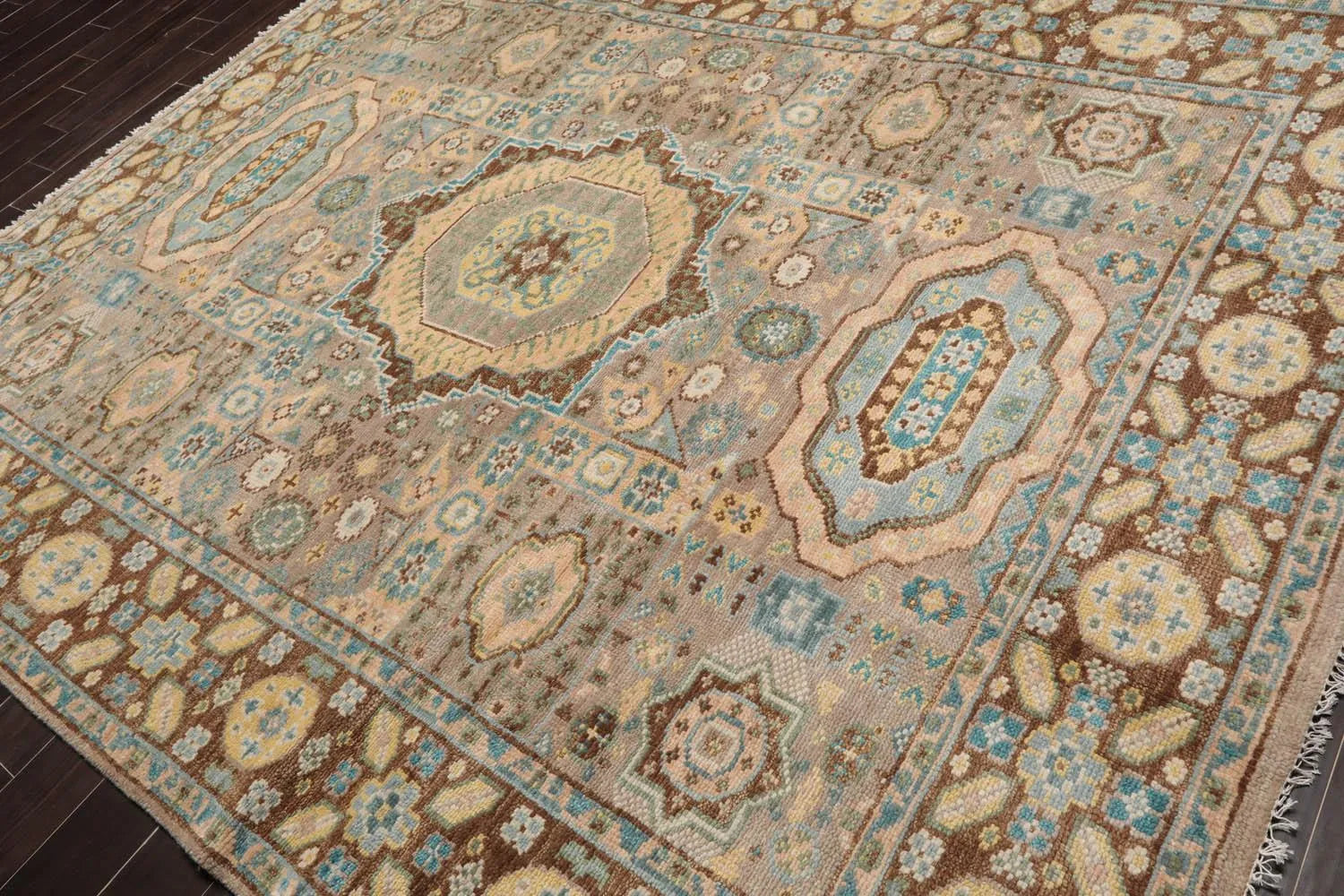 8'x10 Hand Knotted Muted Turkish Oushak 100% Wool Traditional Oriental Area Rug Taupe, Teal Color-4