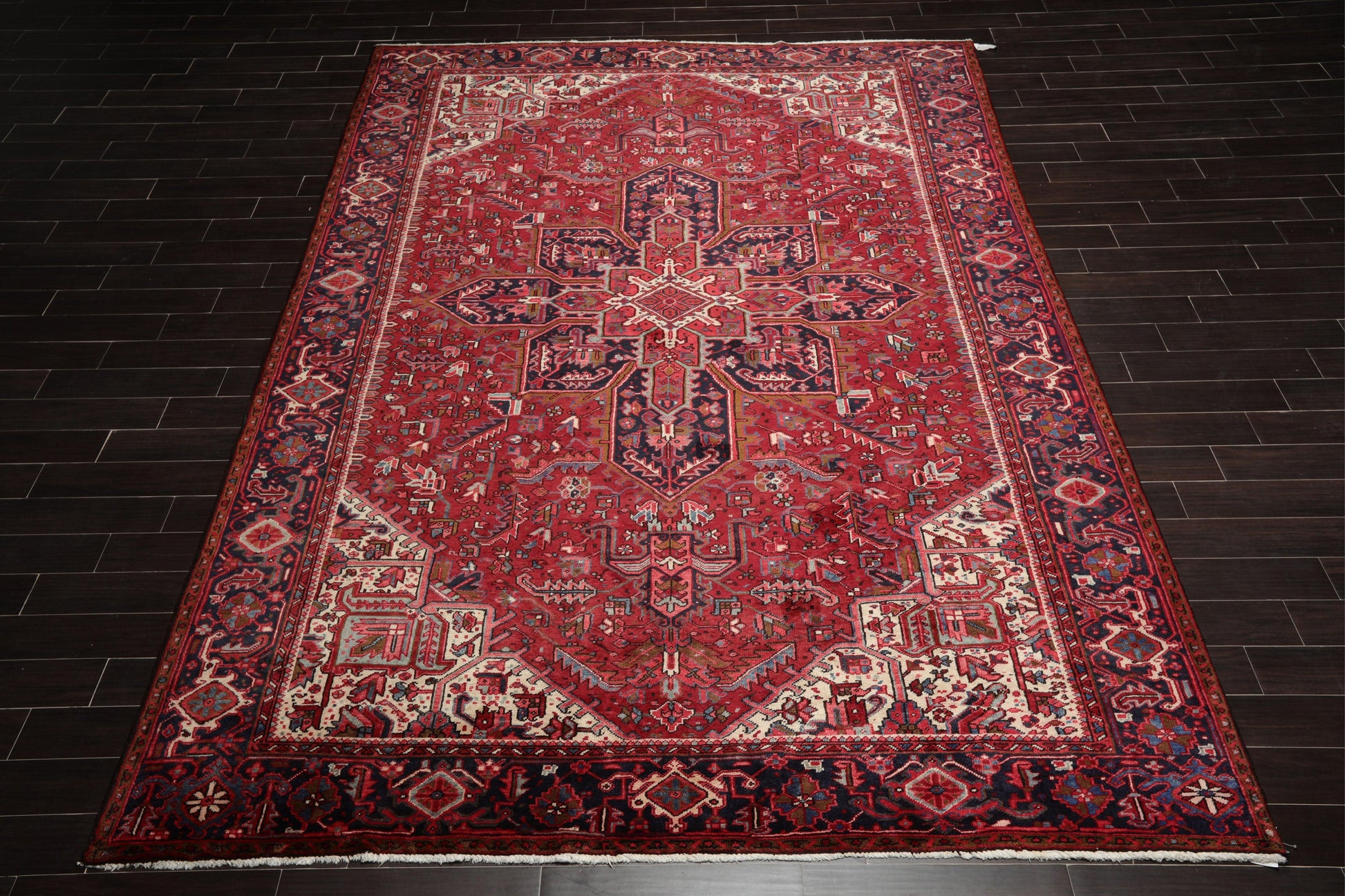9'1" x 13'2" Masterpiece Hand Knotted Wool Authentic Herizz Oriental Area Rug Red with Orange Undertones-3