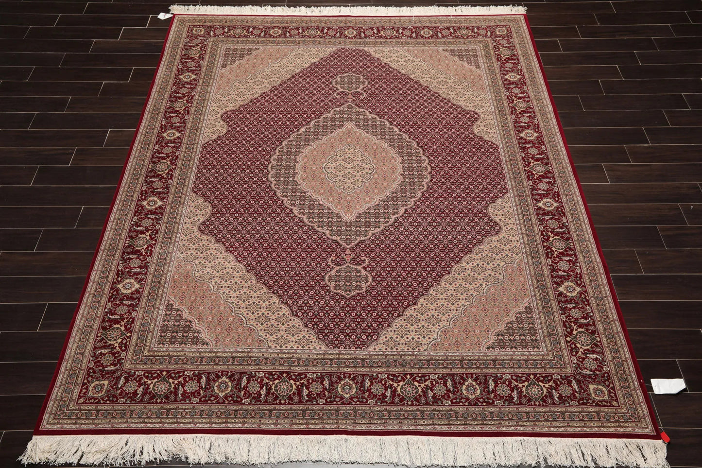 8x10 Red, Beige Hand Knotted Wool and Silk Fish Mahi Traditional 250 KPSI Oriental Area Rug-1