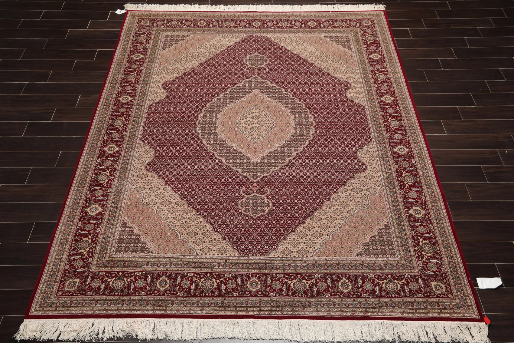 8x10 Red, Beige Hand Knotted Wool and Silk Fish Mahi Traditional 250 KPSI Oriental Area Rug-1