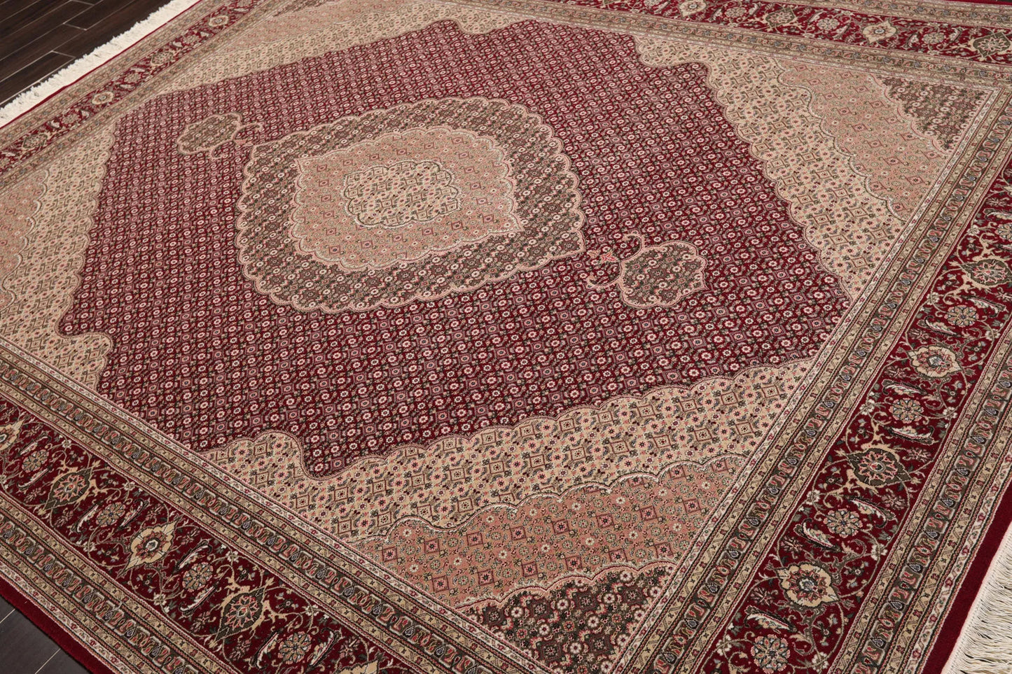 8x10 Red, Beige Hand Knotted Wool and Silk Fish Mahi Traditional 250 KPSI Oriental Area Rug-2
