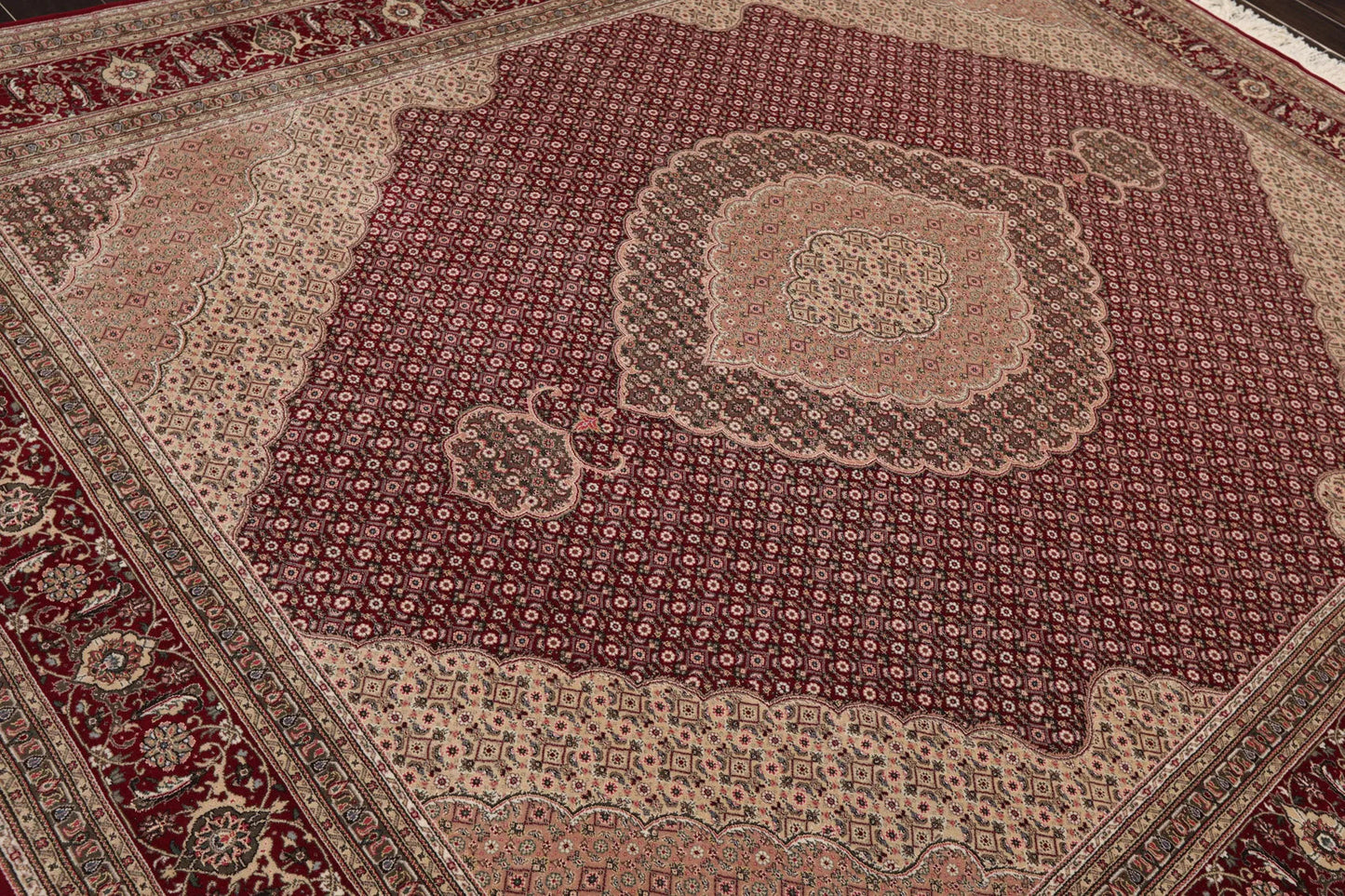 8x10 Red, Beige Hand Knotted Wool and Silk Fish Mahi Traditional 250 KPSI Oriental Area Rug-3
