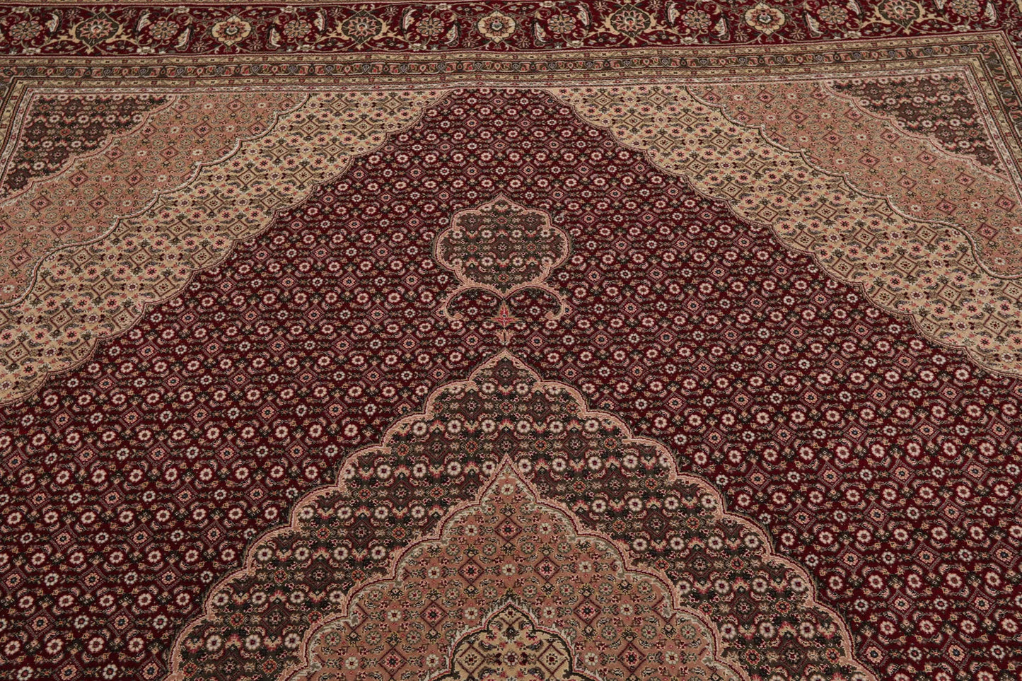 8x10 Red, Beige Hand Knotted Wool and Silk Fish Mahi Traditional 250 KPSI Oriental Area Rug-4