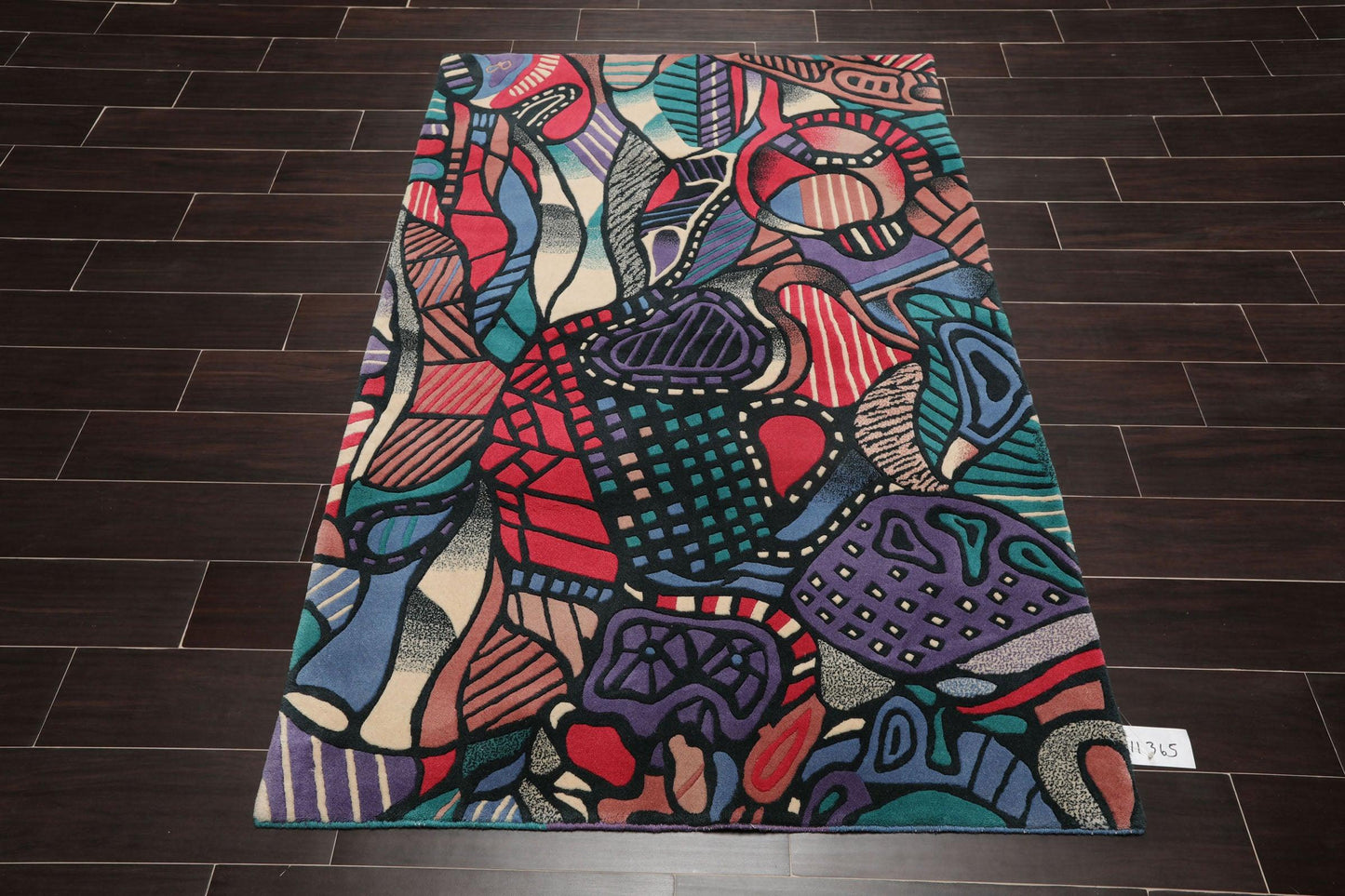 3'9" x 5'9" Hand Knotted Art Deco Mid Century Modern Wool Tibetan Area Rug Blue-1