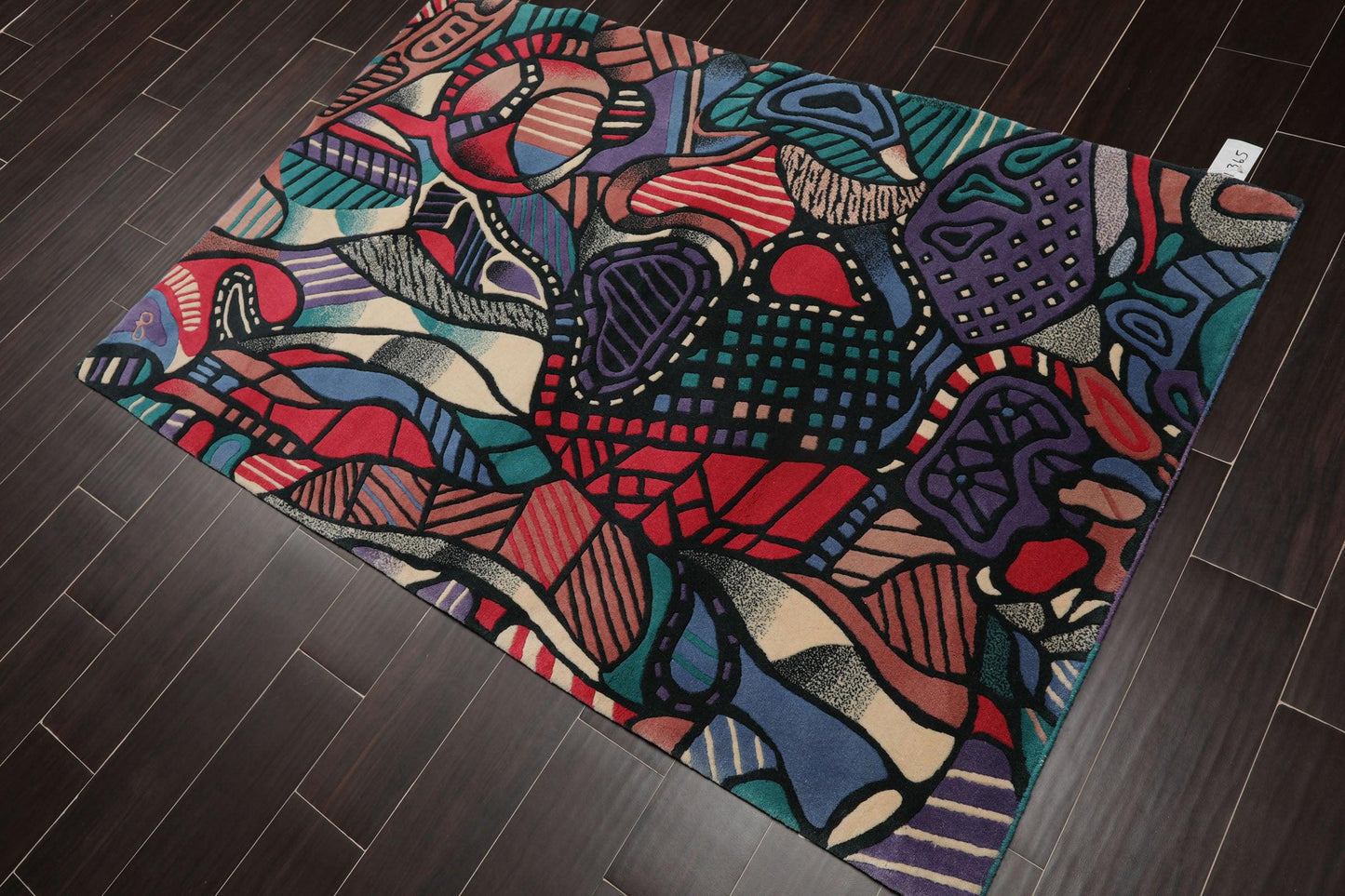 3'9" x 5'9" Hand Knotted Art Deco Mid Century Modern Wool Tibetan Area Rug Blue-2