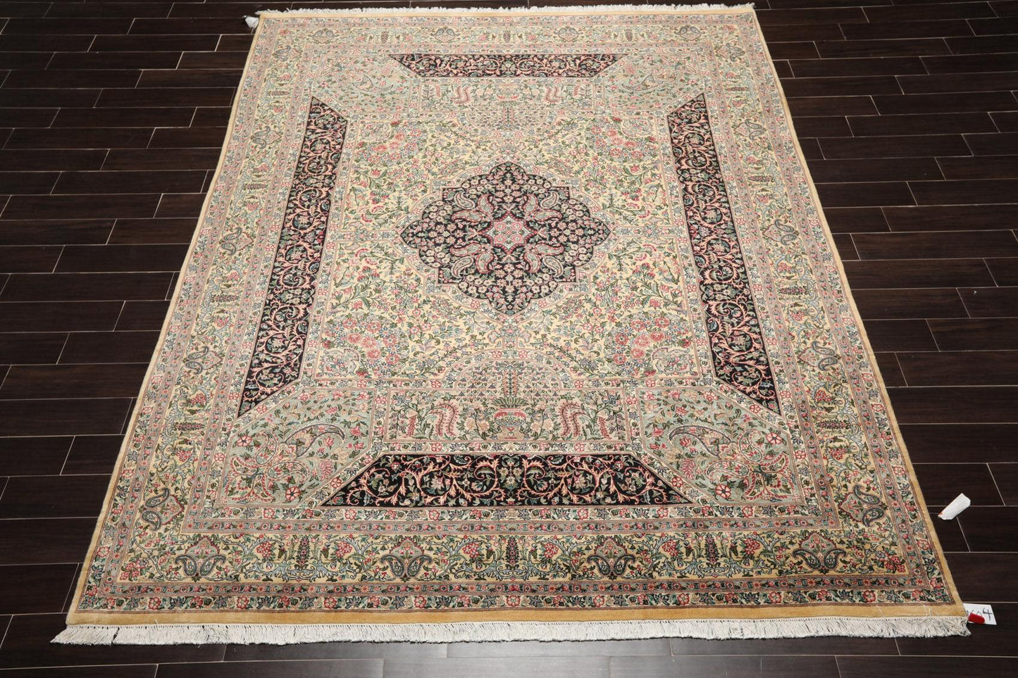 8'1"x 10'3" Hand Knotted Wool PakPersian 300 KPSI Area Rug Ivory Black Aqua-1