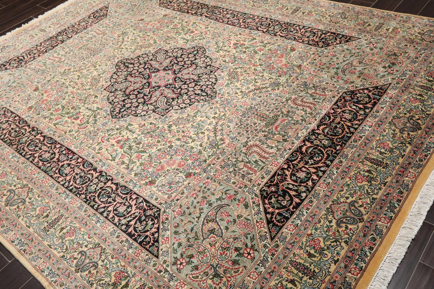 8'1"x 10'3" Hand Knotted Wool PakPersian 300 KPSI Area Rug Ivory Black Aqua-2