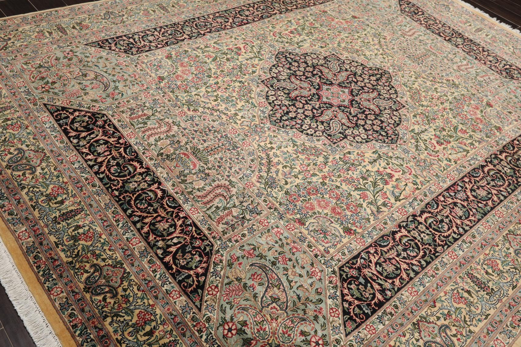 8'1"x 10'3" Hand Knotted Wool PakPersian 300 KPSI Area Rug Ivory Black Aqua-3