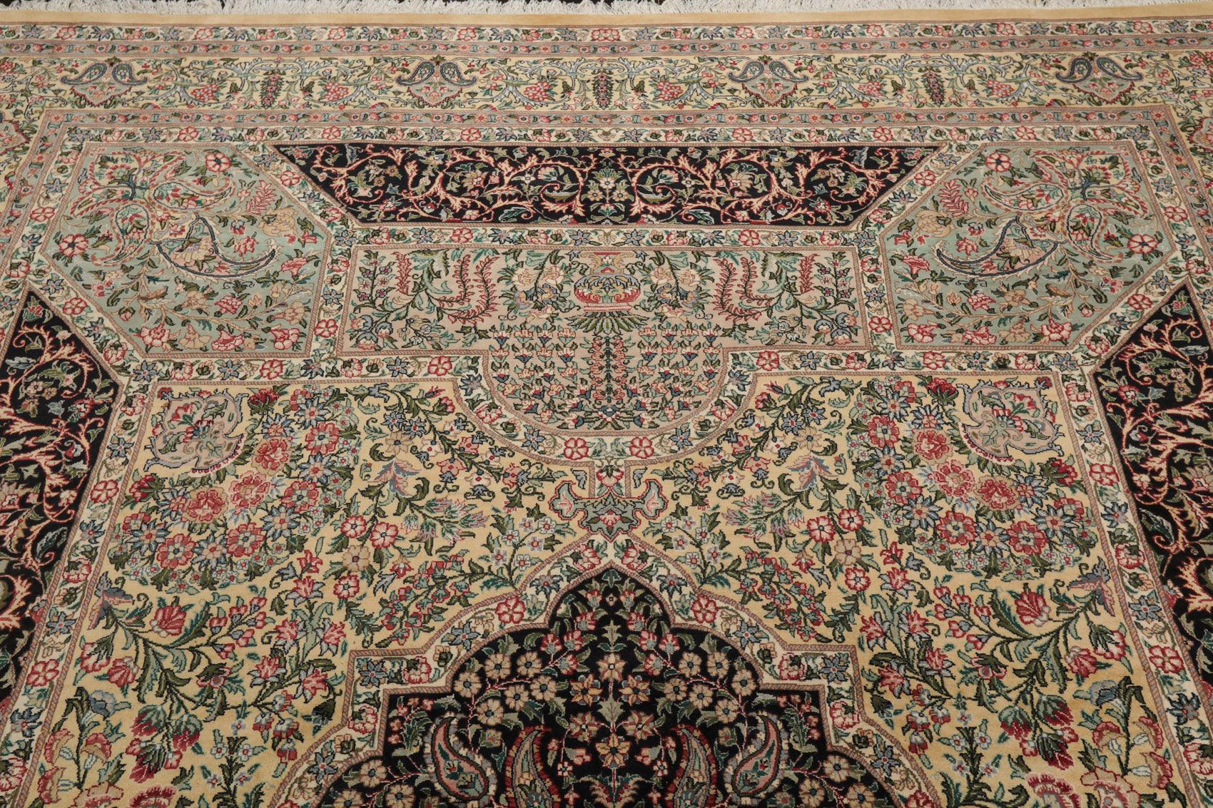8'1"x 10'3" Hand Knotted Wool PakPersian 300 KPSI Area Rug Ivory Black Aqua-4