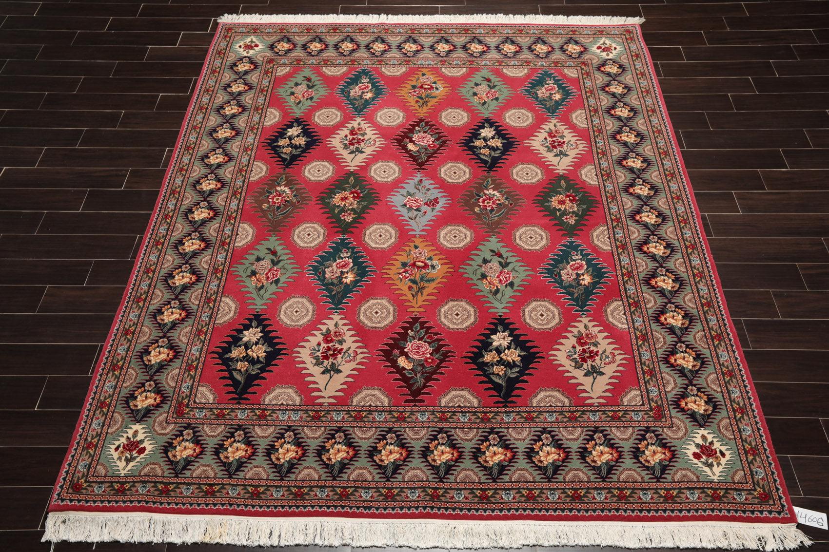 8'2"x 9'10" Hand Knotted Wool & Silk PakPersian 16/18 300 KPSI Oriental Area Rug Pink-1