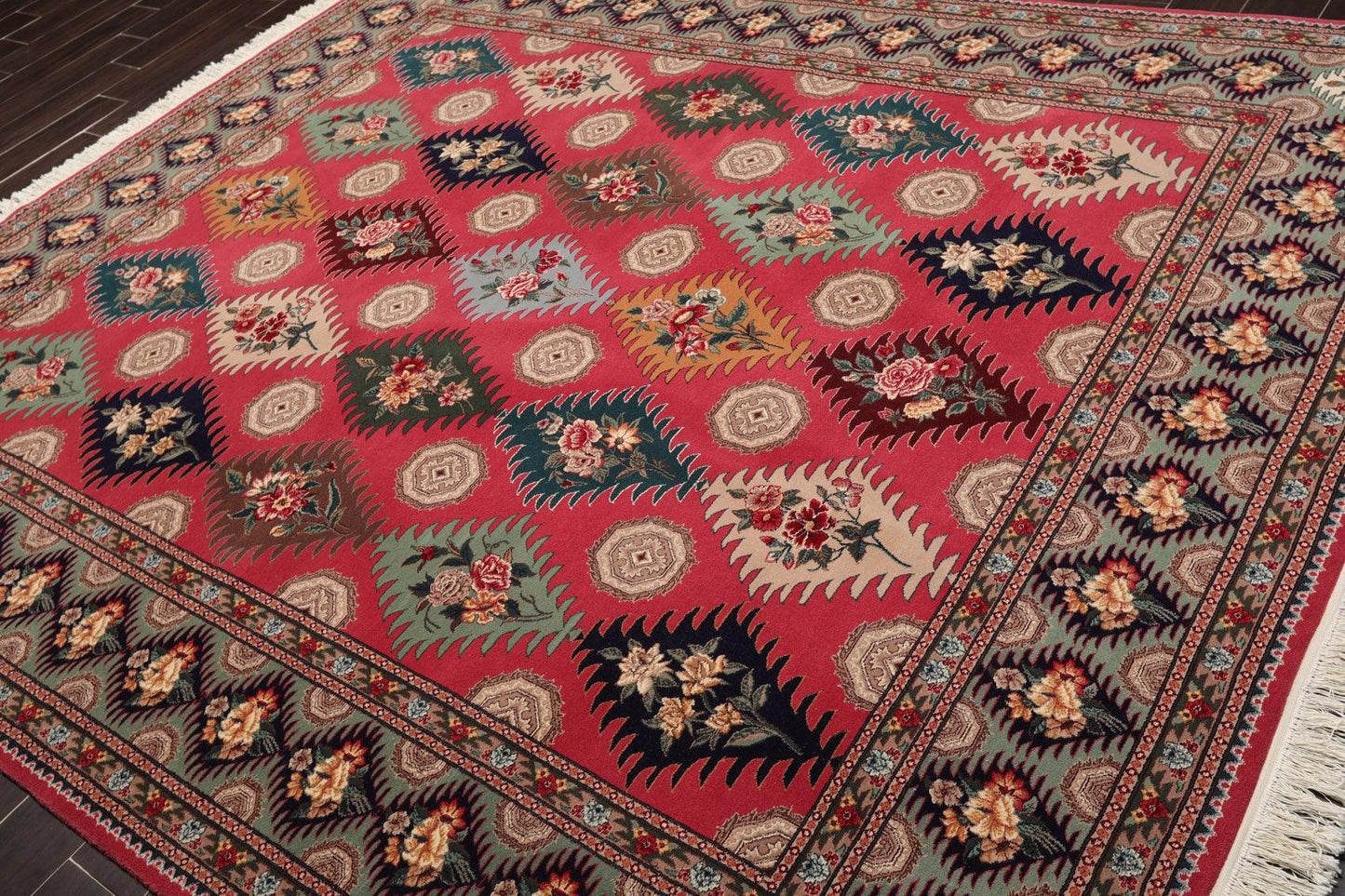 8'2"x 9'10" Hand Knotted Wool & Silk PakPersian 16/18 300 KPSI Oriental Area Rug Pink-2