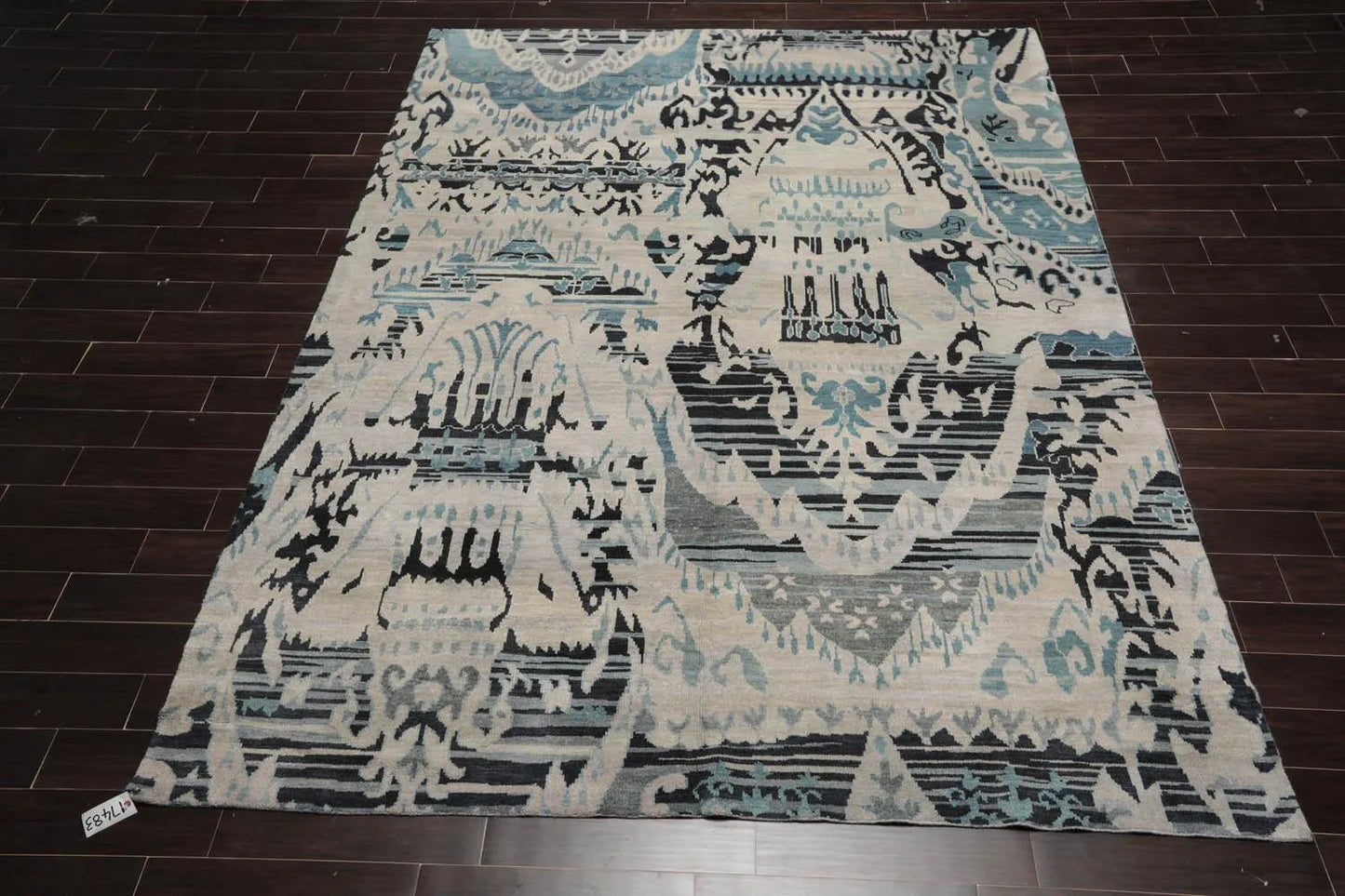 9x12 Hand Knotted Oushak 100% Wool Modern & Contemporary Oriental Area Rug Gray Beige, Charcoal Color-3
