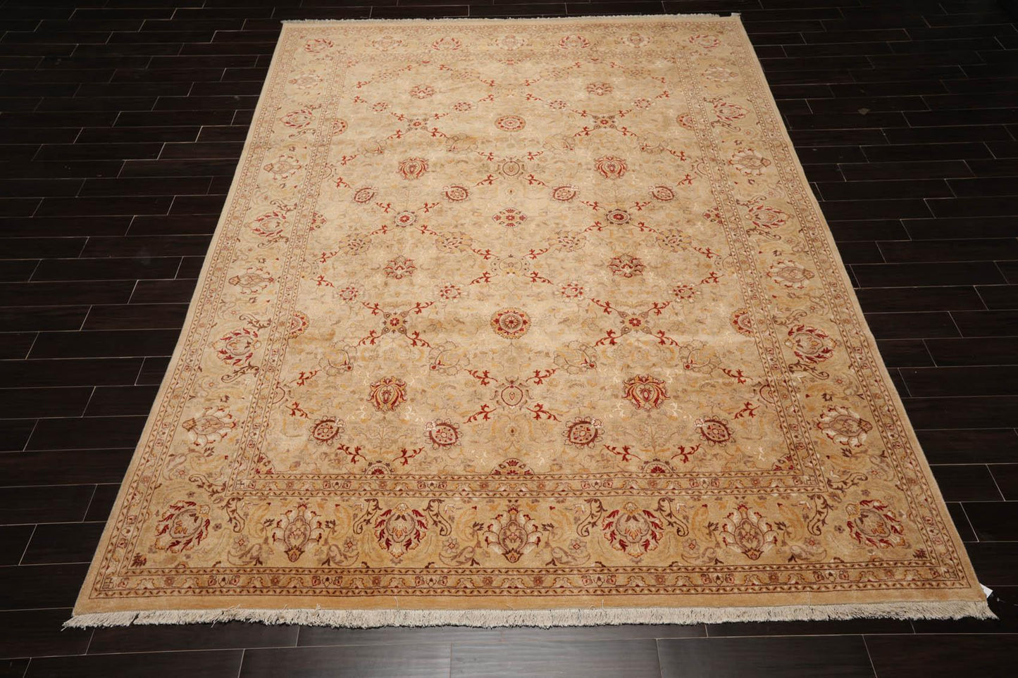 9'2"x12'6" Hand Knotted Wool & Silk16/18 Pak Persian 300 KPSI Oriental Area Rug Beige-1