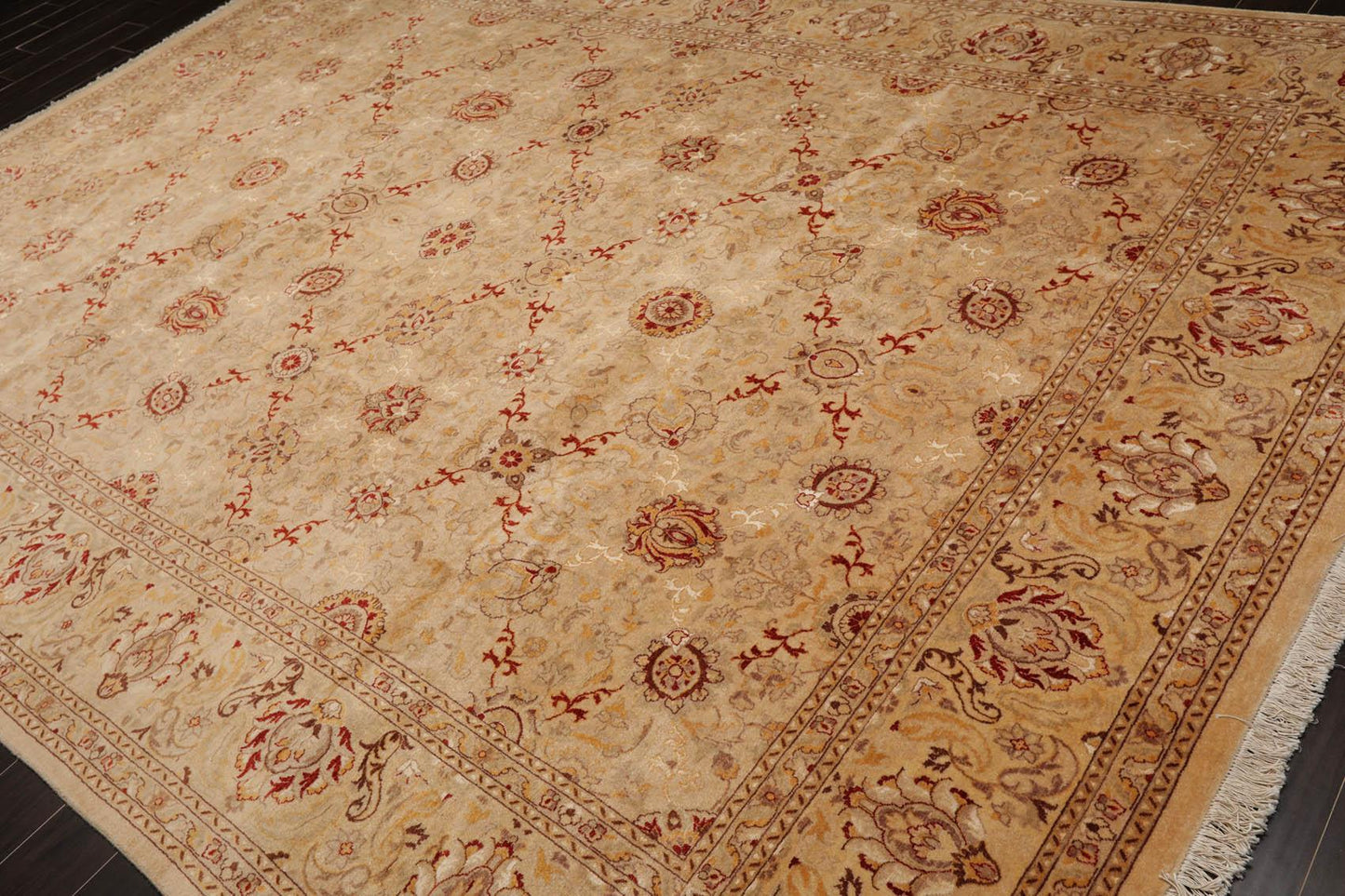 9'2"x12'6" Hand Knotted Wool & Silk16/18 Pak Persian 300 KPSI Oriental Area Rug Beige-2