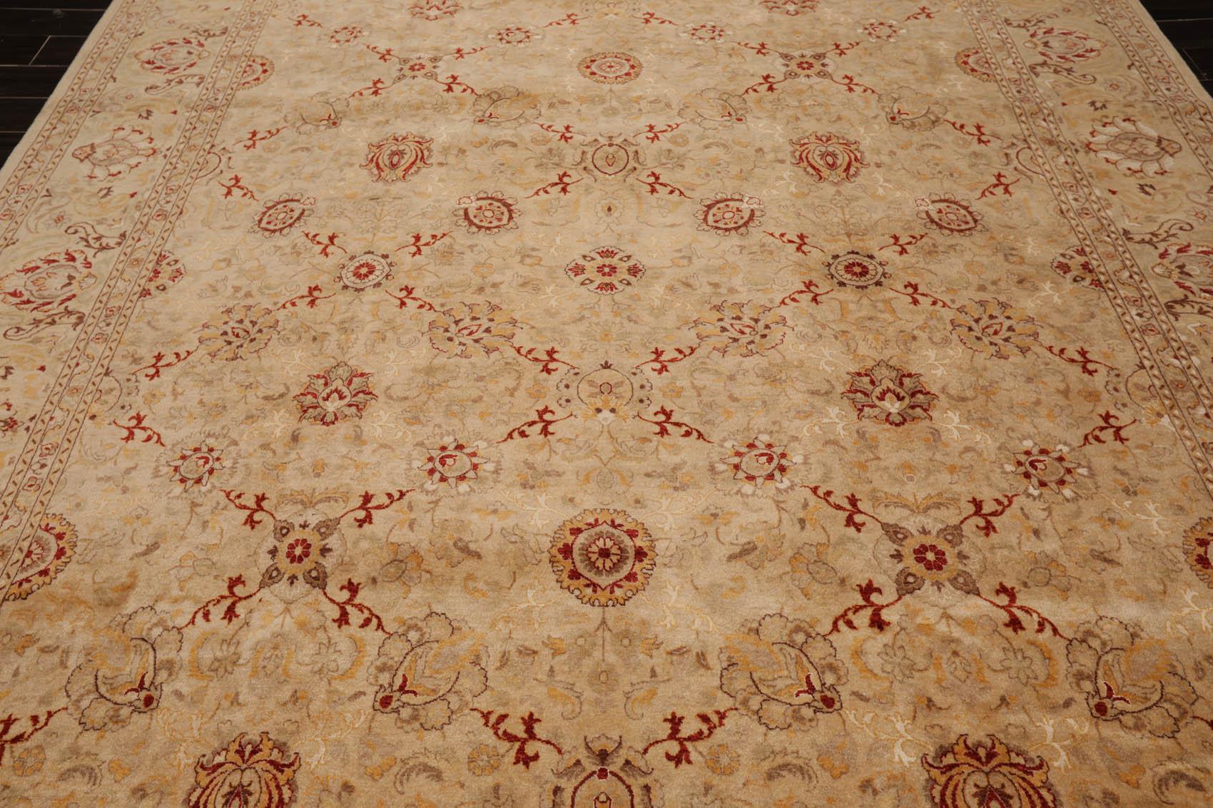 9'2"x12'6" Hand Knotted Wool & Silk16/18 Pak Persian 300 KPSI Oriental Area Rug Beige-4