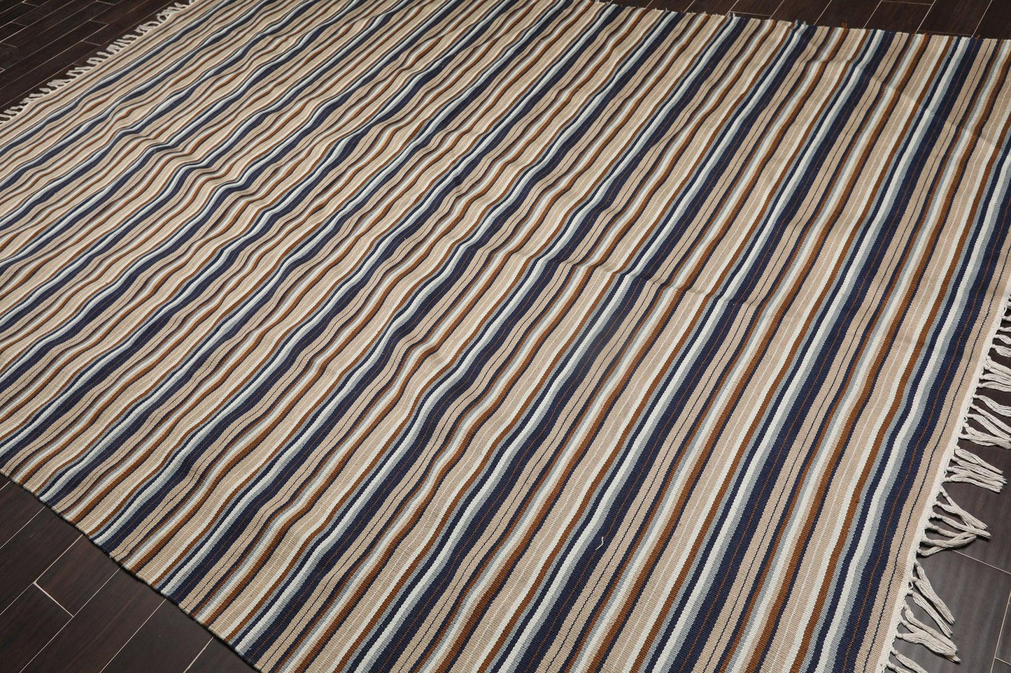 7'10" x 11'2" Hand Woven Superfine Dhurry Wool Flatweave Area Rug Modern Tan-0