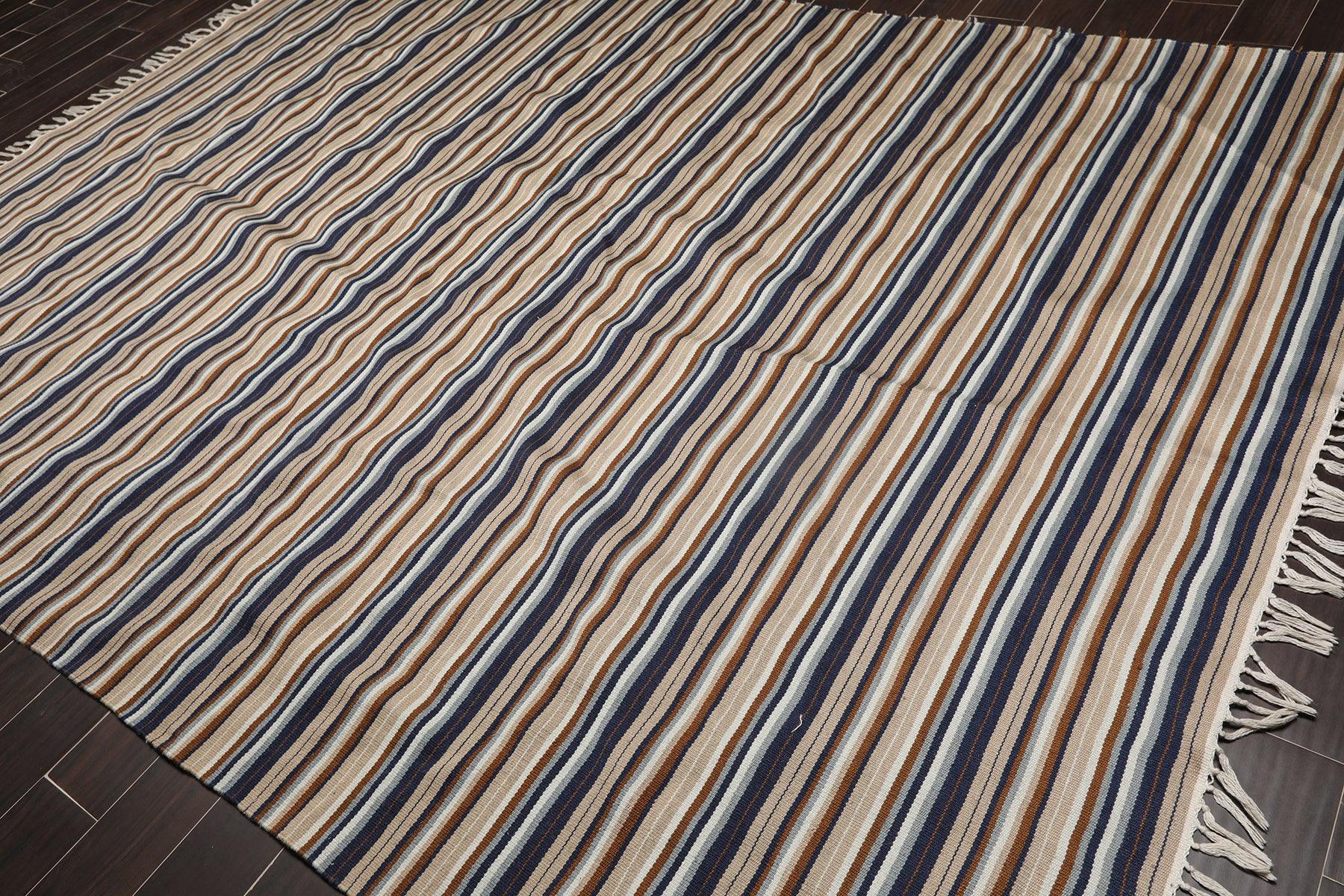 7'10" x 11'2" Hand Woven Superfine Dhurry Wool Flatweave Area Rug Modern Tan-0