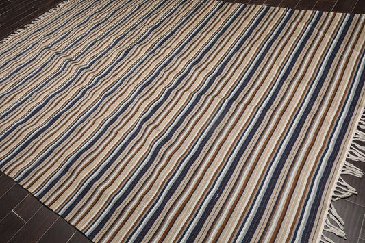 7'10" x 11'2" Hand Woven Superfine Dhurry Wool Flatweave Area Rug Modern Tan-0