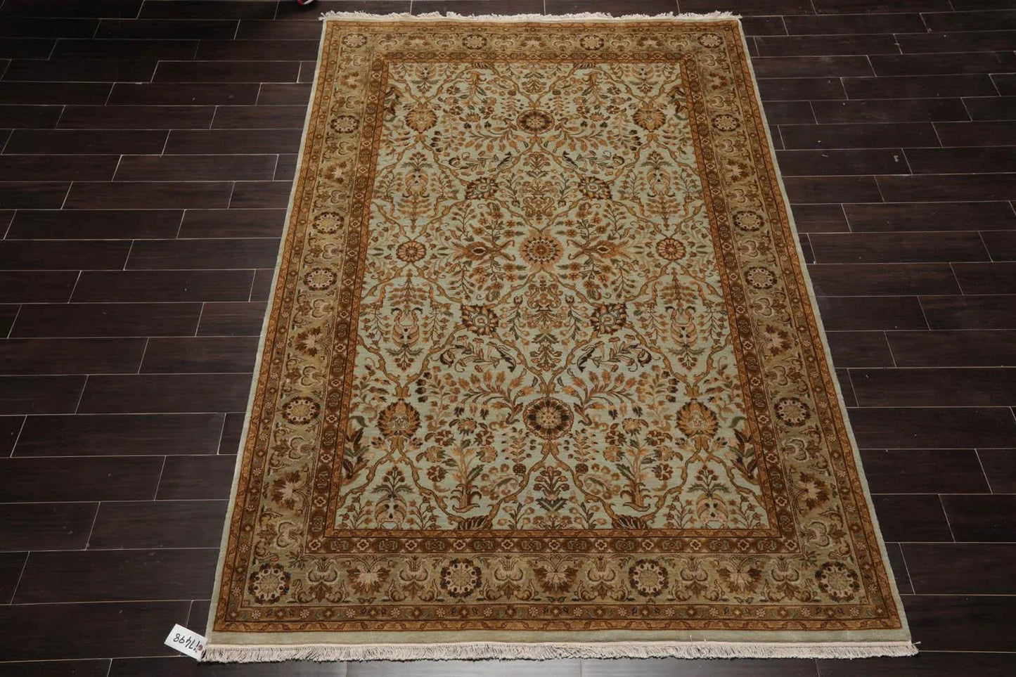 6' x 9' 1'' Hand Knotted 100% Wool Agra Traditional 250 KPSI Oriental Area Rug Aqua, Champagne Color-3