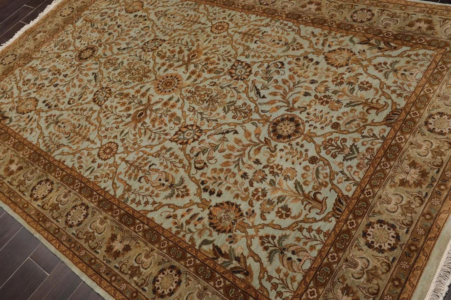 6' x 9' 1'' Hand Knotted 100% Wool Agra Traditional 250 KPSI Oriental Area Rug Aqua, Champagne Color-4