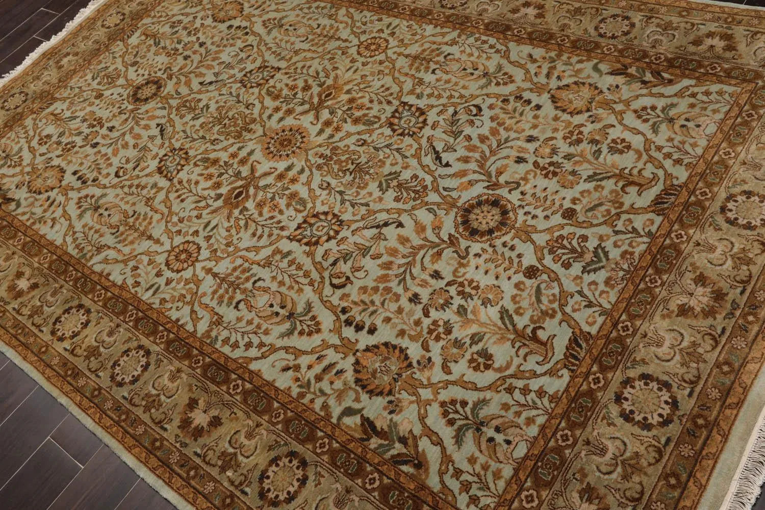 6' x 9' 1'' Hand Knotted 100% Wool Agra Traditional 250 KPSI Oriental Area Rug Aqua, Champagne Color-4