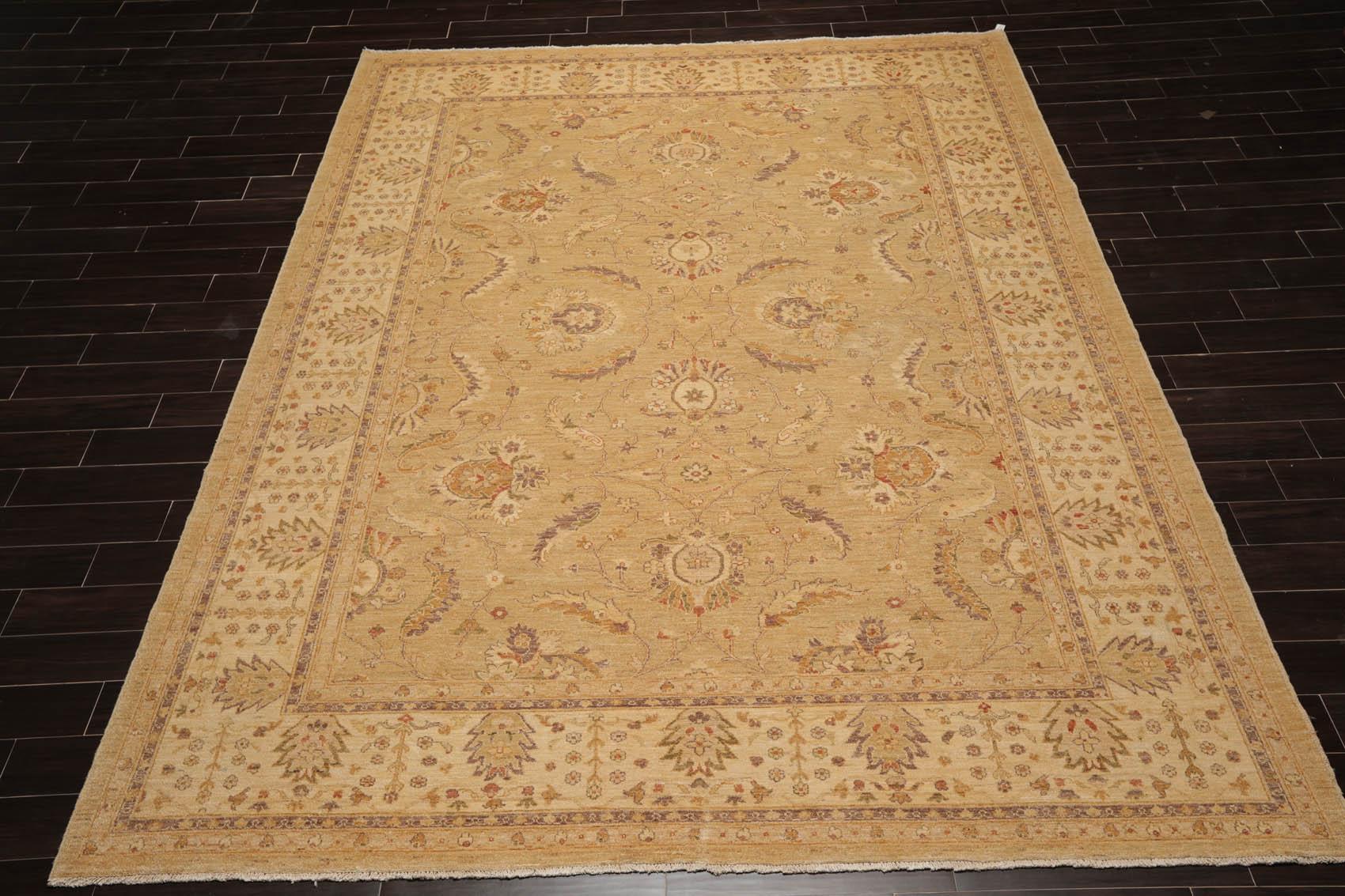 9'6" x 11'9" Hand Knotted Wool Chobi Peshawar Traditional Oriental Area Rug Tan-1