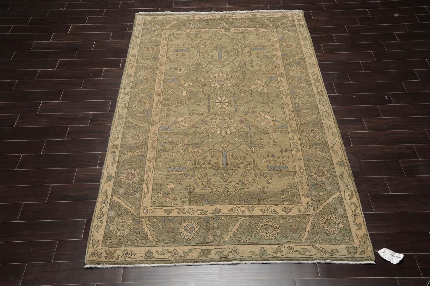 5'6" x 8'6'' Hand Knotted 100% Wool Caucasian Traditional Oriental Area Rug Champagne, Moss Color-3