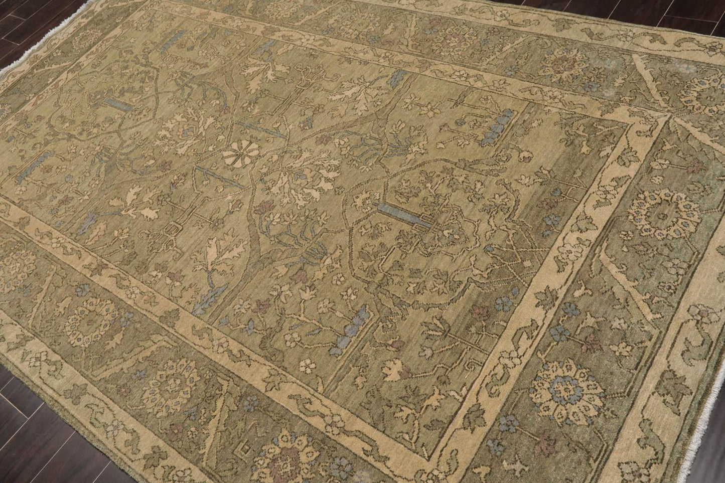 5'6" x 8'6'' Hand Knotted 100% Wool Caucasian Traditional Oriental Area Rug Champagne, Moss Color-4