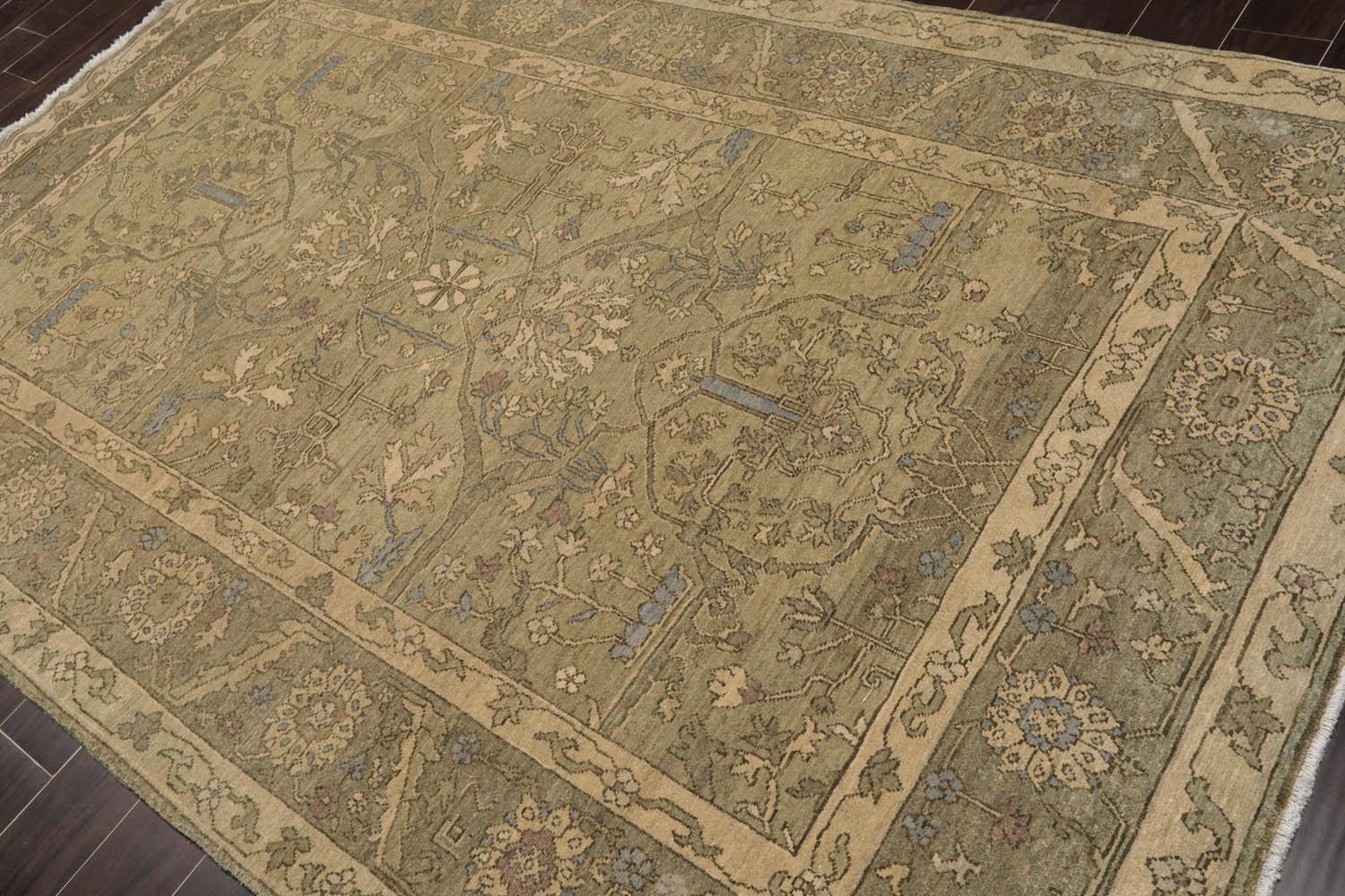 5'6" x 8'6'' Hand Knotted 100% Wool Caucasian Traditional Oriental Area Rug Champagne, Moss Color-4