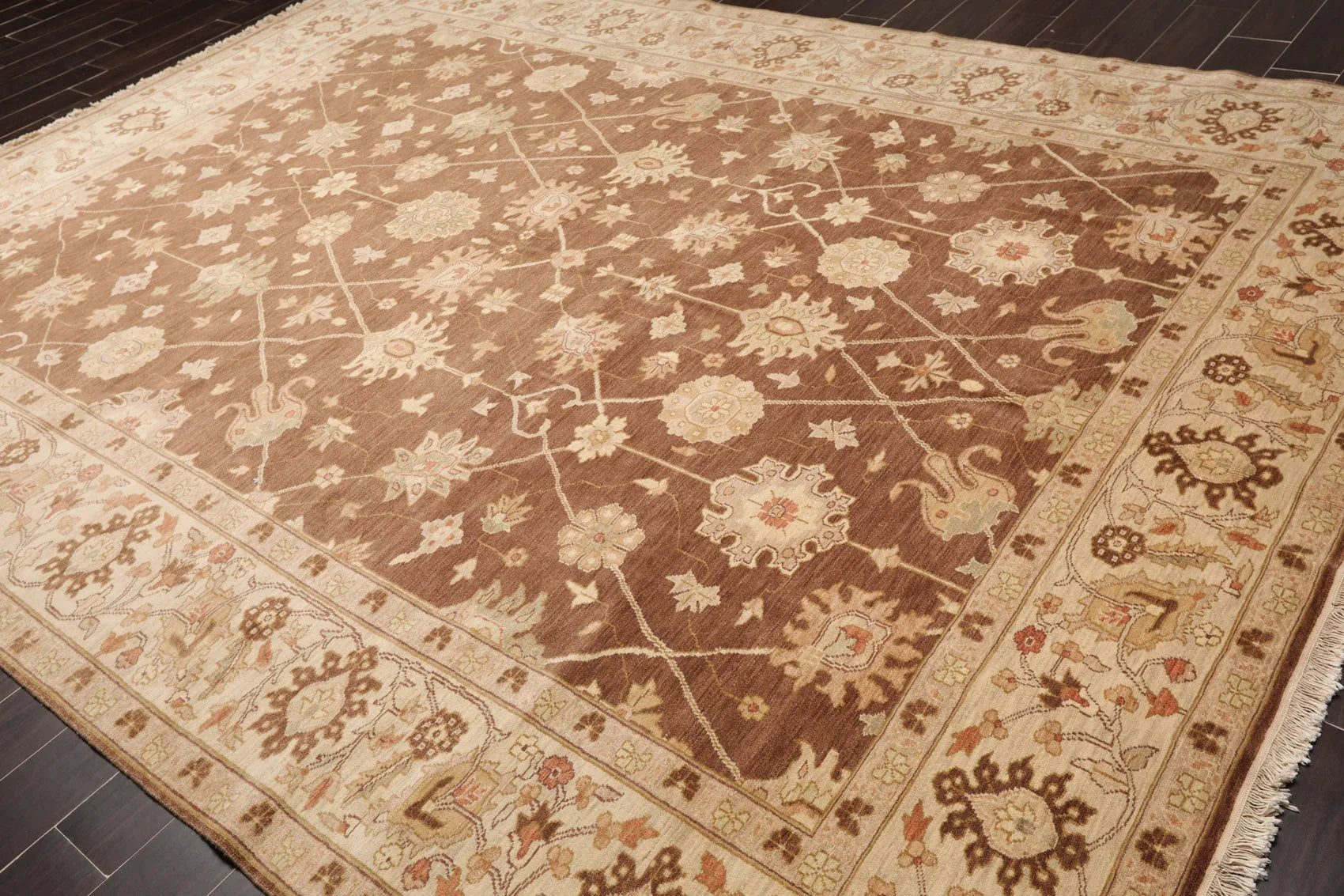 9x12 Hand Knotted 100% Wool Peshawar Traditional Oriental Area Rug Brown, Beige Color-2