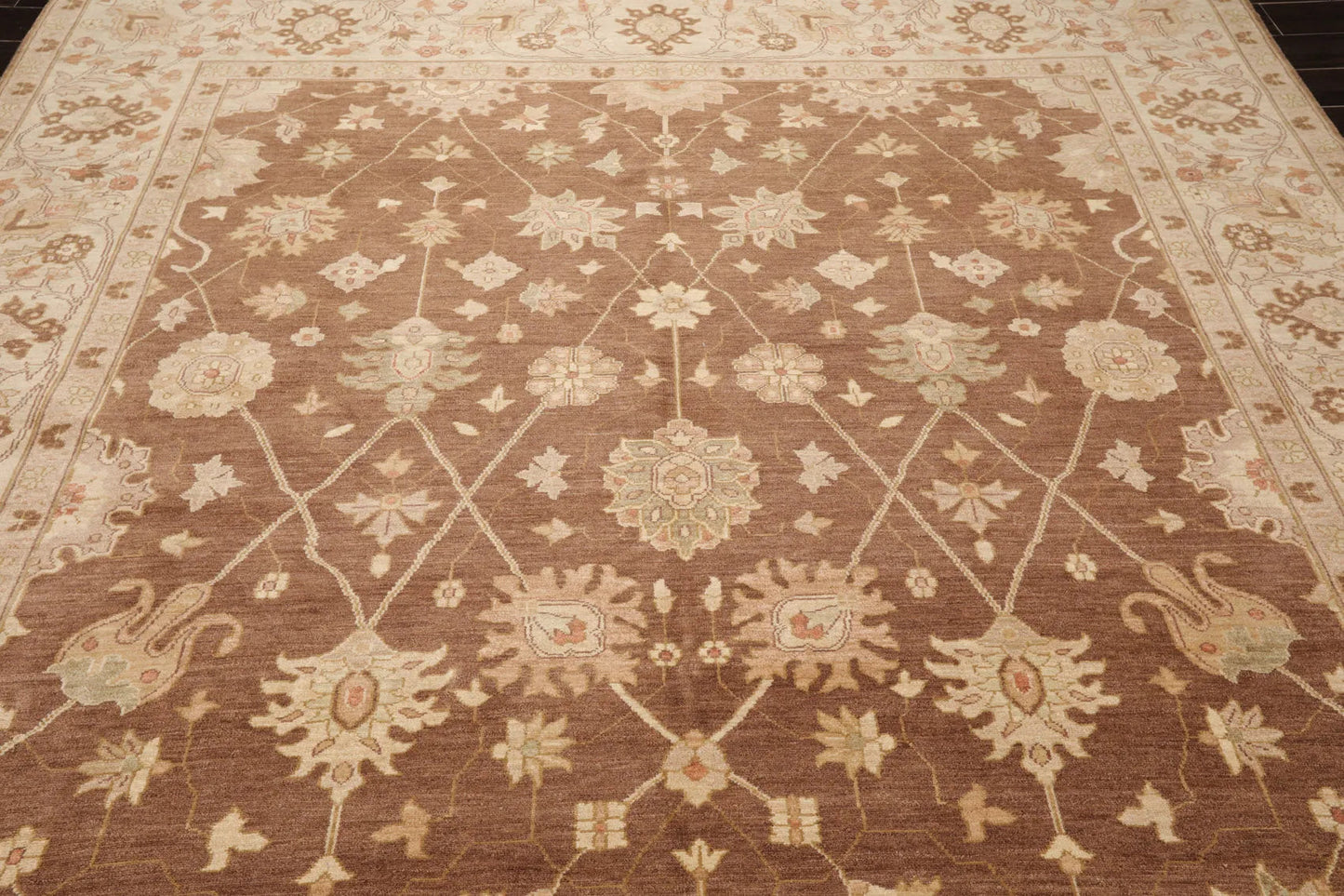 9x12 Hand Knotted 100% Wool Peshawar Traditional Oriental Area Rug Brown, Beige Color-3