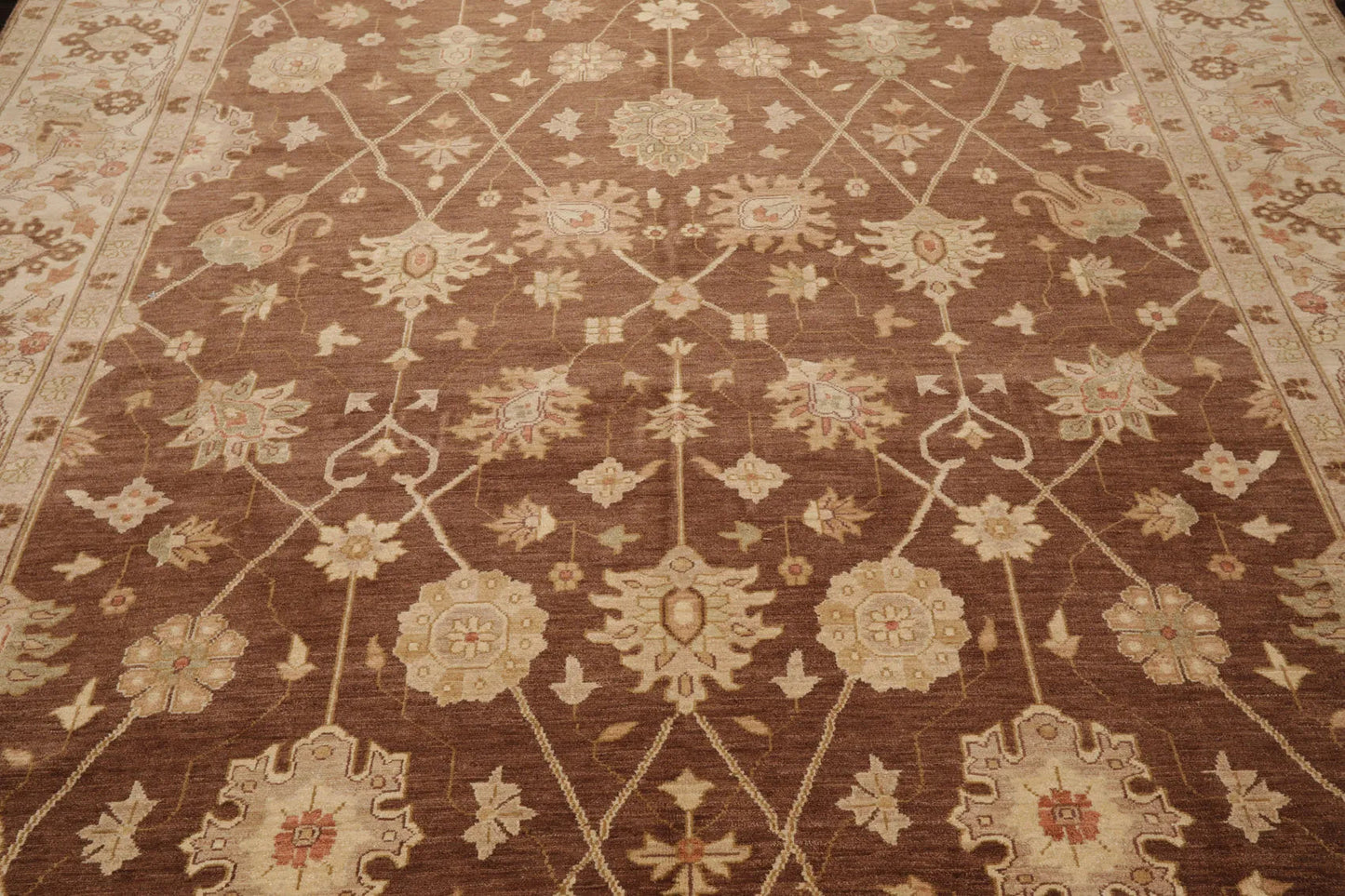 9x12 Hand Knotted 100% Wool Peshawar Traditional Oriental Area Rug Brown, Beige Color-4