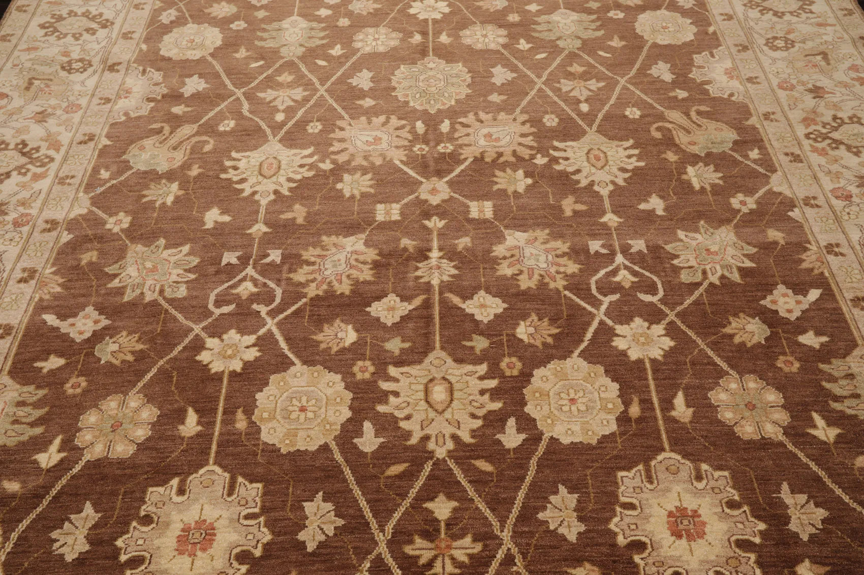 9x12 Hand Knotted 100% Wool Peshawar Traditional Oriental Area Rug Brown, Beige Color-4