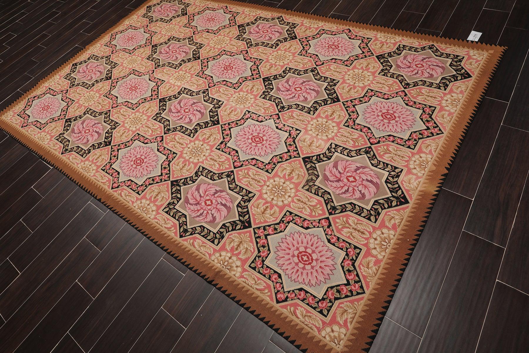 6'1" x 9'3" Hand Woven Wool Classic French Aubusson Needlepoint Area Rug Rose-2