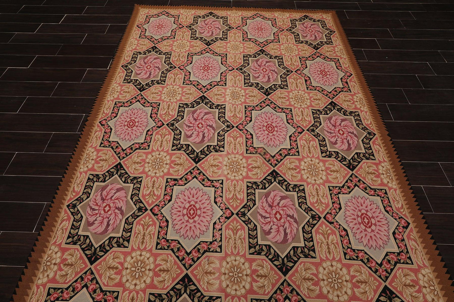 6'1" x 9'3" Hand Woven Wool Classic French Aubusson Needlepoint Area Rug Rose-4
