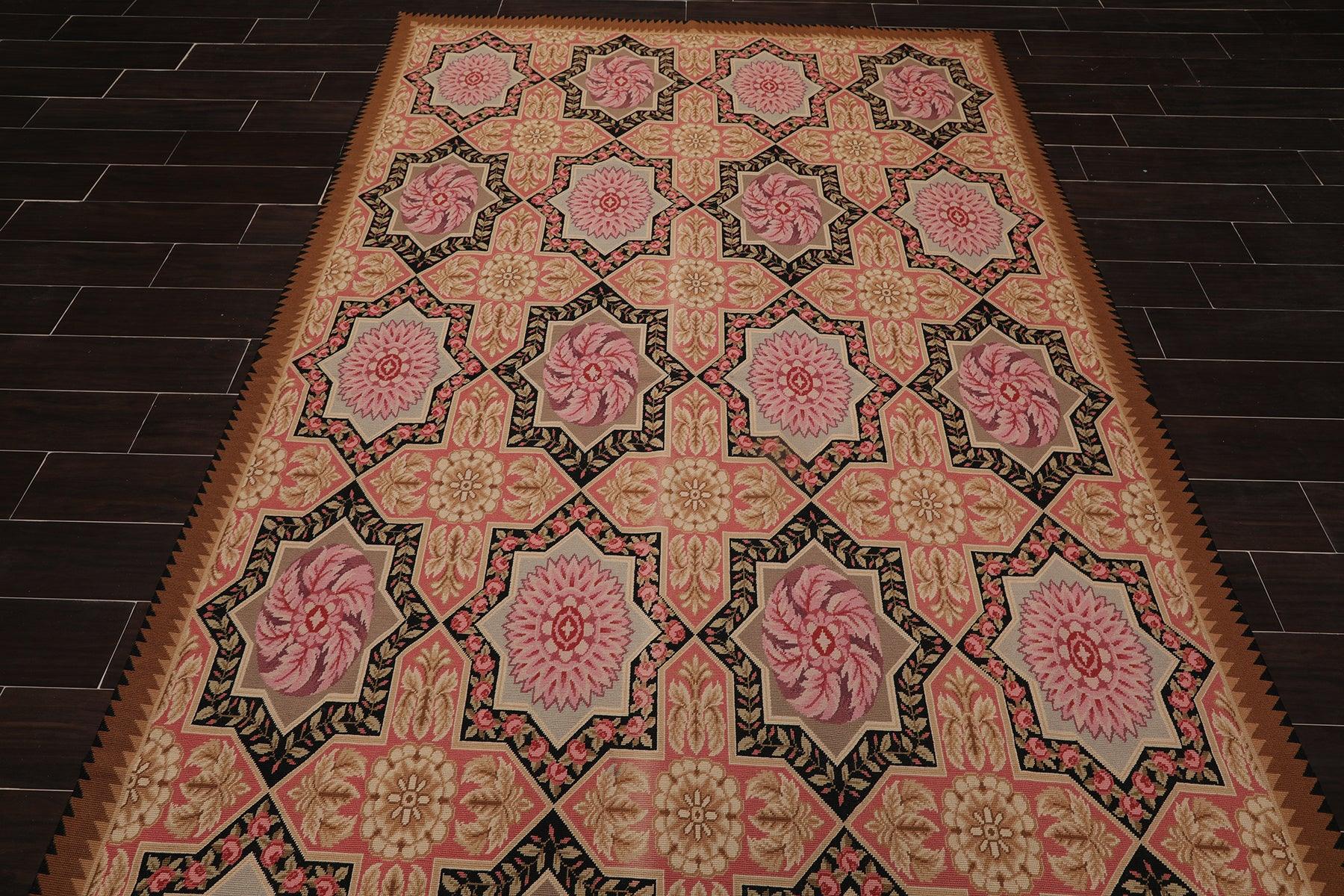 6'1" x 9'3" Hand Woven Wool Classic French Aubusson Needlepoint Area Rug Rose-4