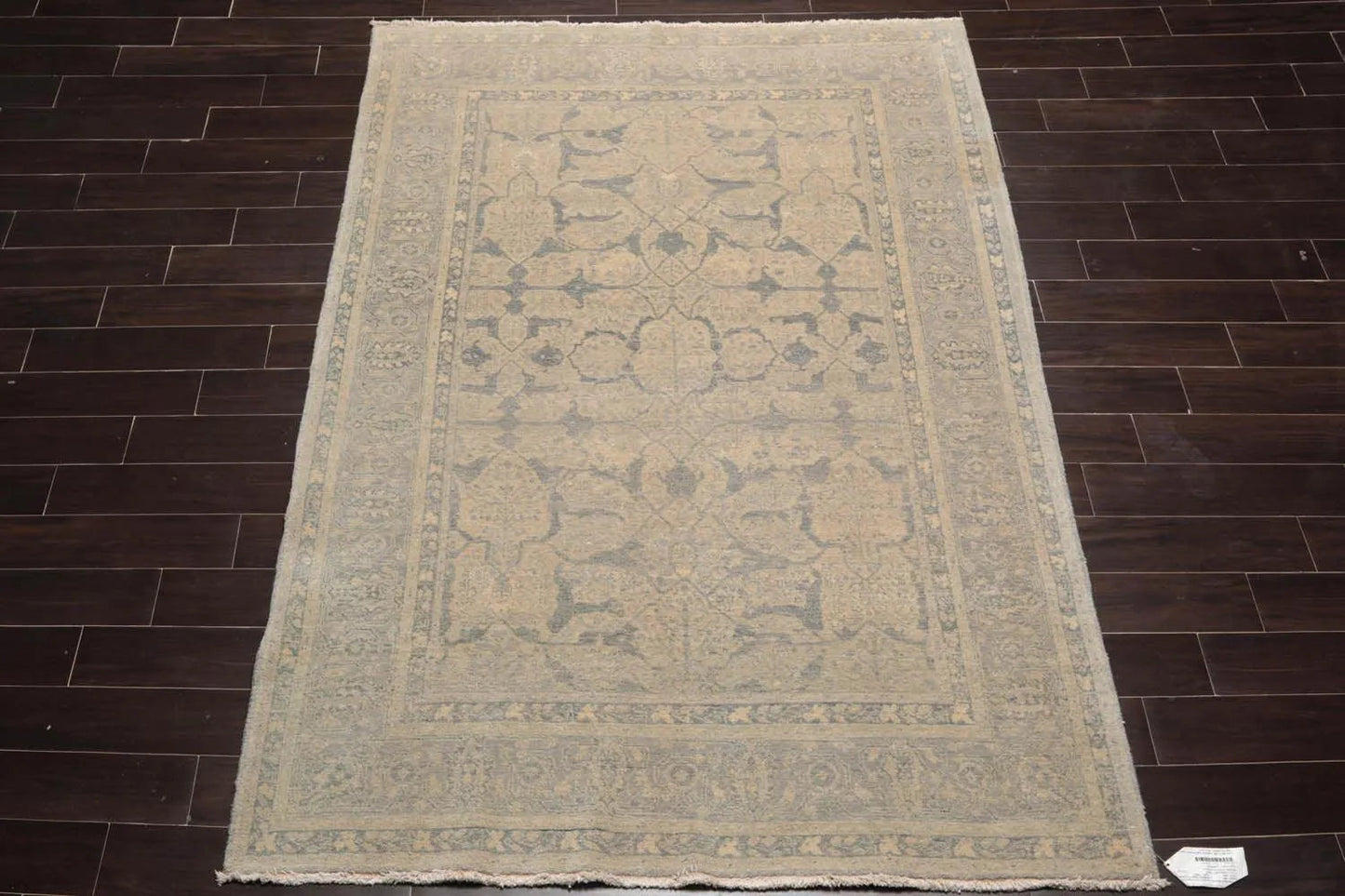 5'11''x8'11'' Hand Knotted Tibetan 100% Wool Tibetan Transitional Oriental Area Rug Beige, Gray Color-2