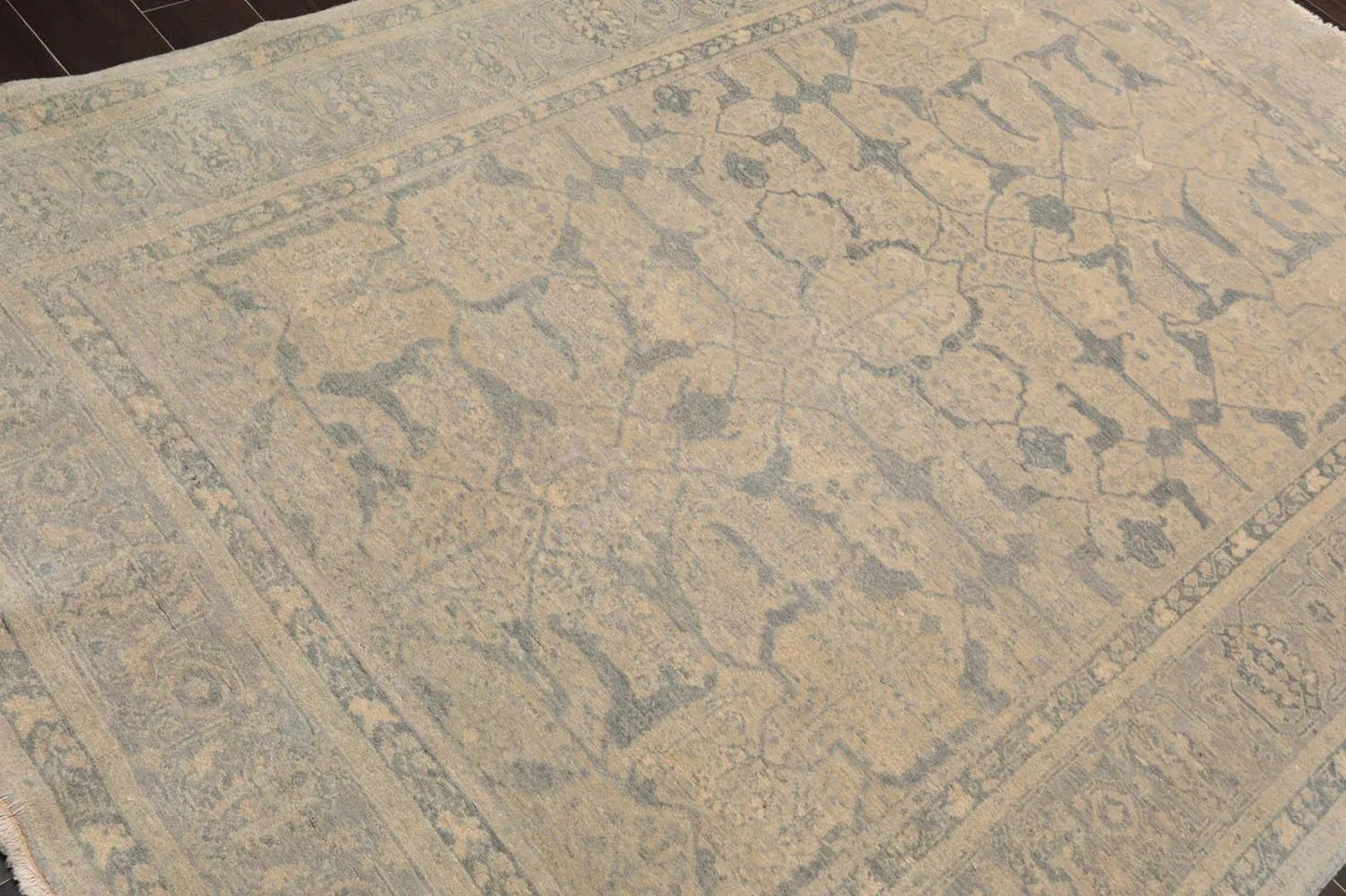 5'11''x8'11'' Hand Knotted Tibetan 100% Wool Tibetan Transitional Oriental Area Rug Beige, Gray Color-3